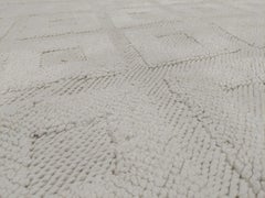 Vintage Moroccan Modernist Textural Ivory Cotton Square Rug