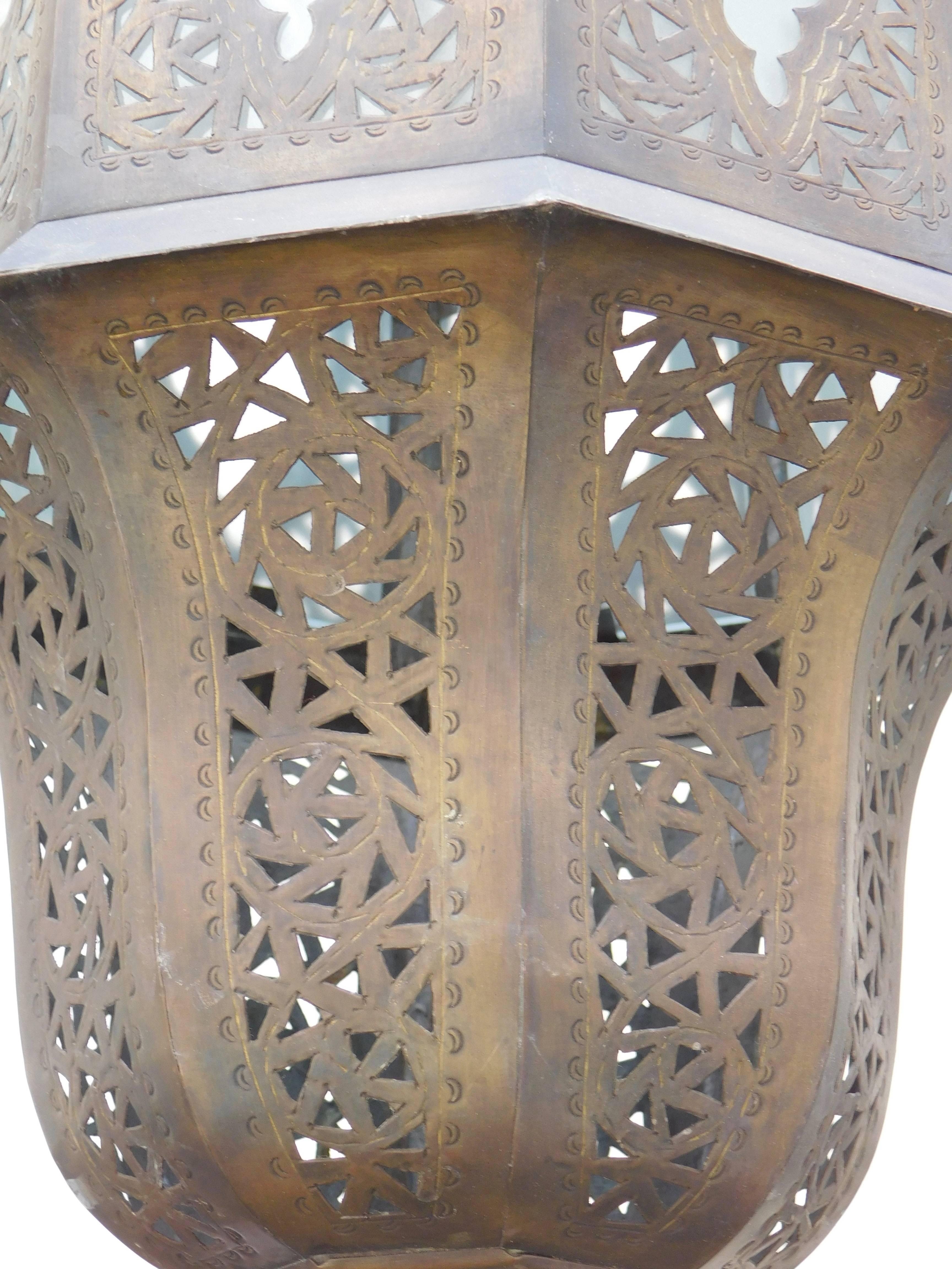 20th Century Vintage Moroccan Moorish Brass Lantern from Fez For Sale
