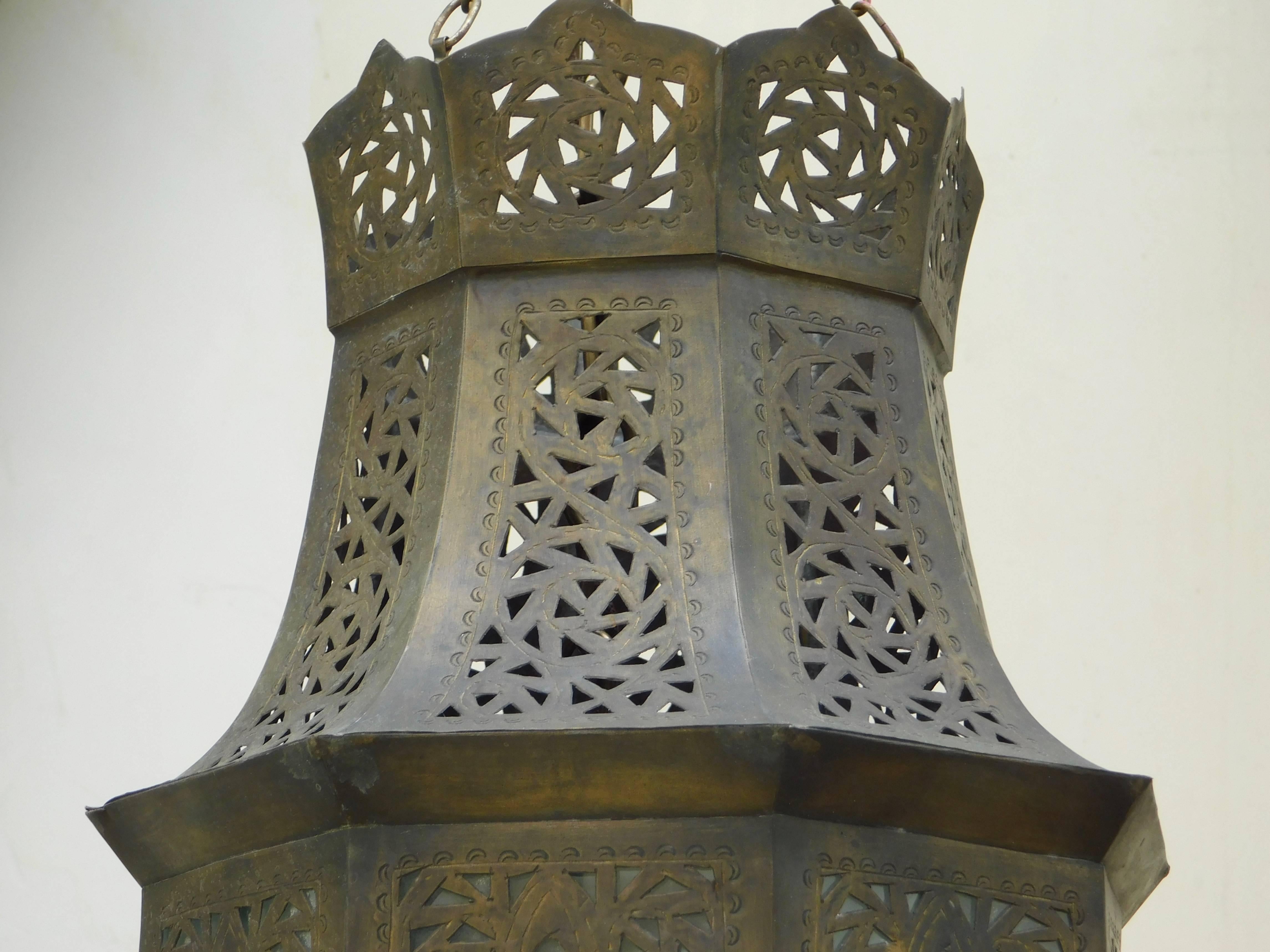 Vintage Moroccan Moorish Brass Lantern from Fez For Sale 2
