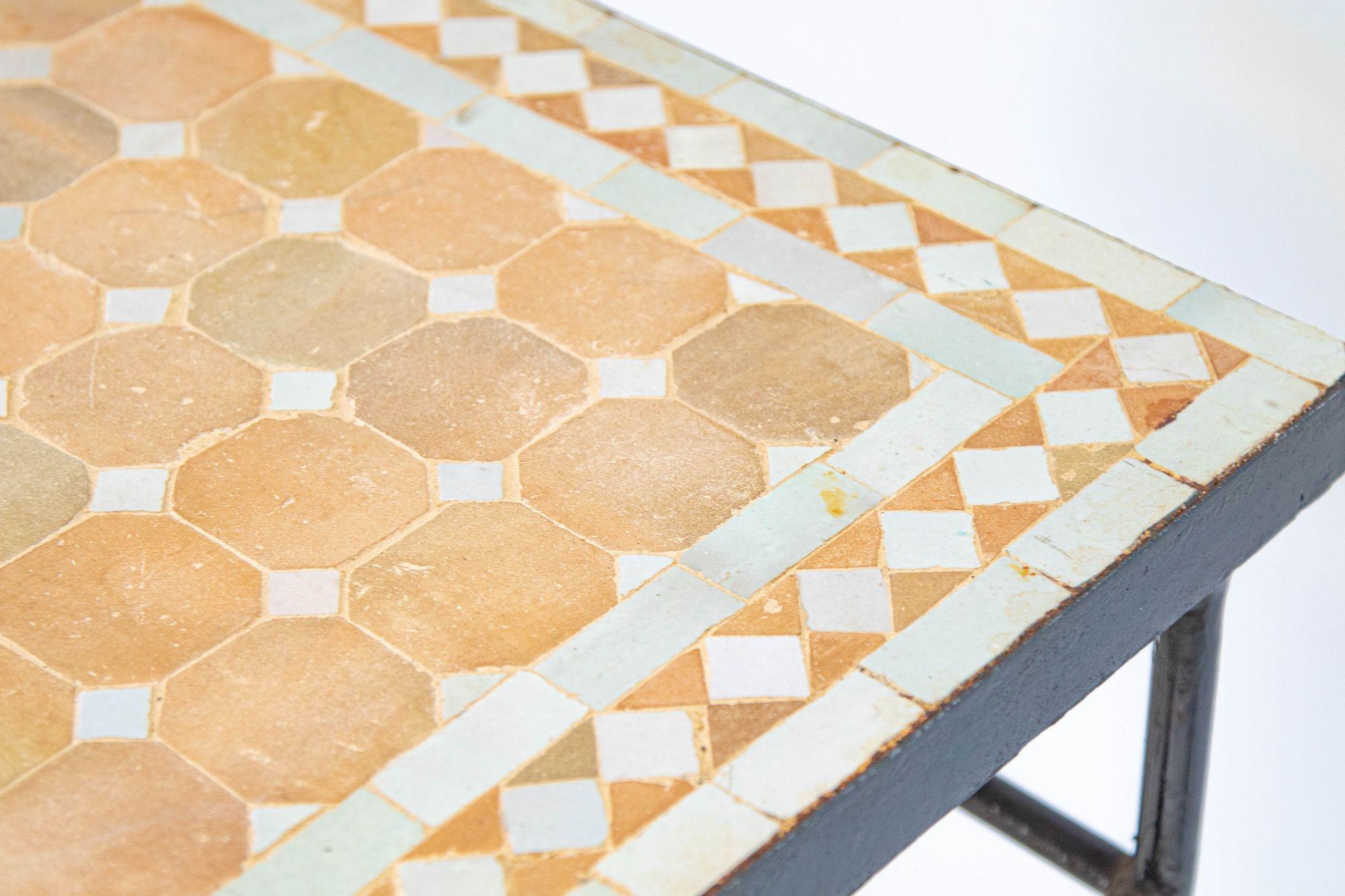 Vintage Moroccan Mosaic Outdoor Tile Table For Sale 3