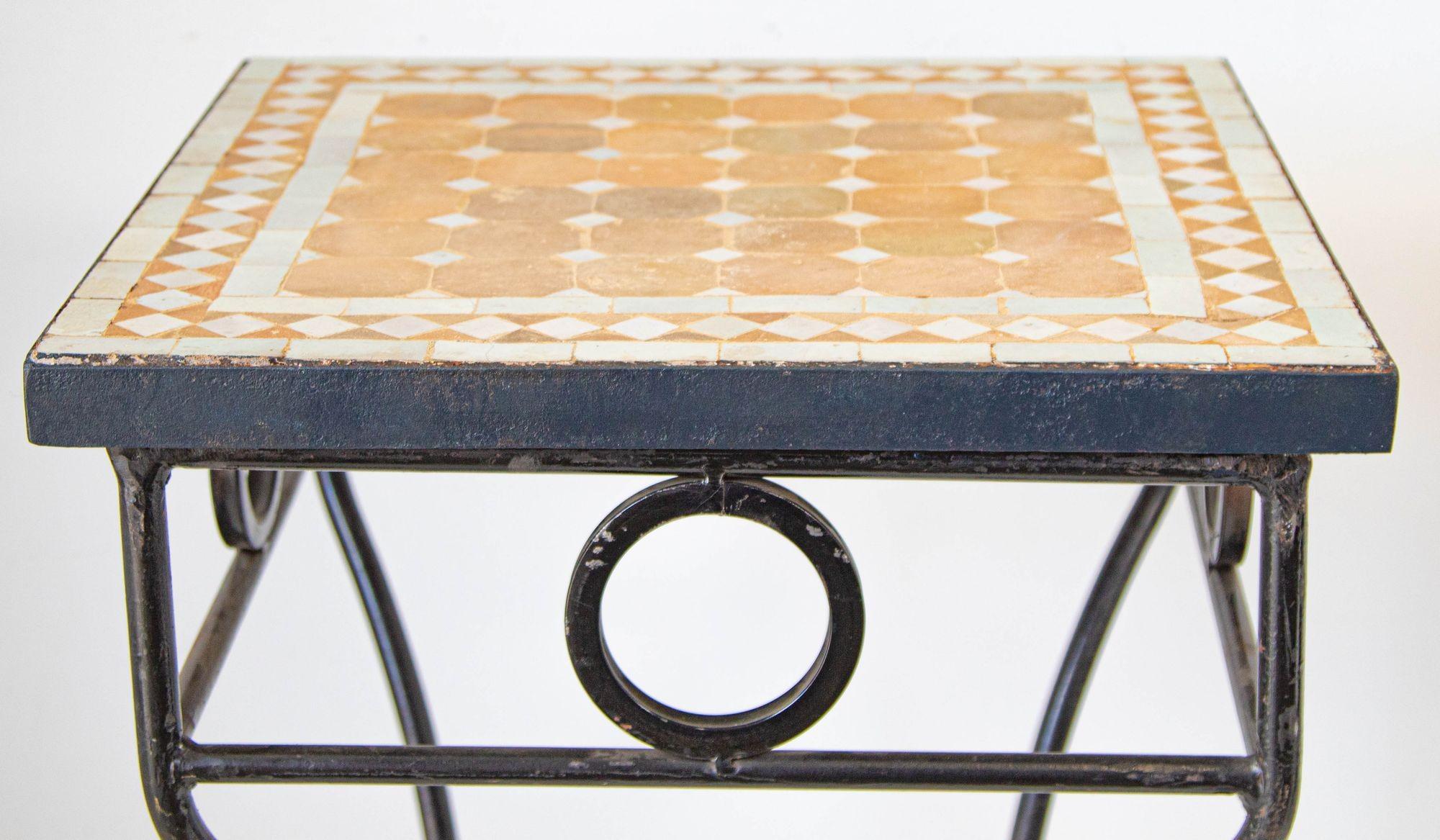 Vintage Moroccan Mosaic Outdoor Tile Table For Sale 7