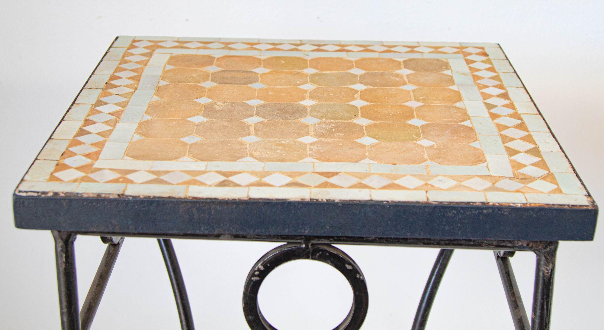 Vintage Moroccan Mosaic Outdoor Tile Table In Good Condition For Sale In North Hollywood, CA