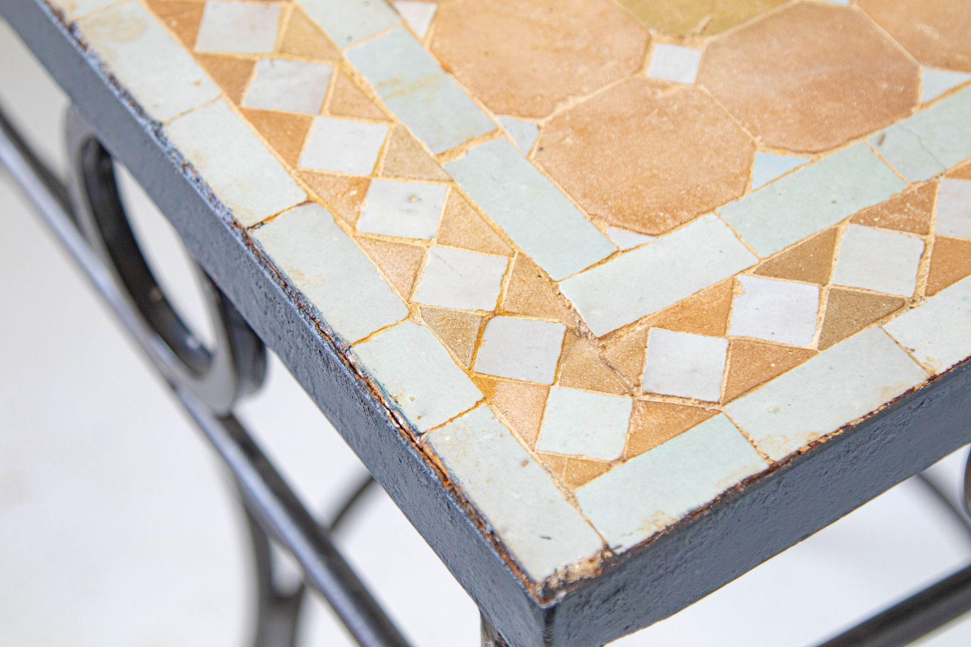 Vintage Moroccan Mosaic Outdoor Tile Table For Sale 2