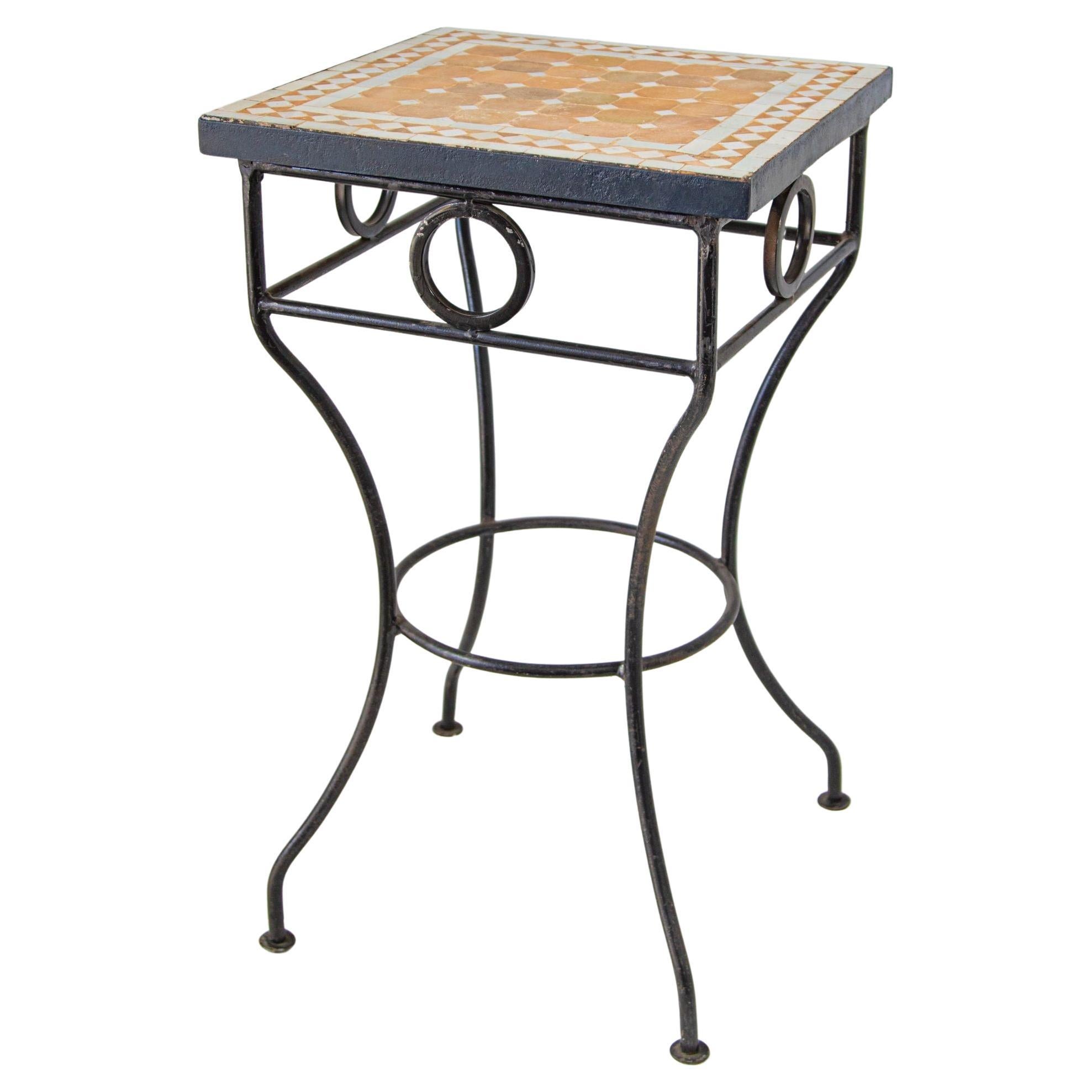 Vintage Moroccan Mosaic Outdoor Tile Table For Sale