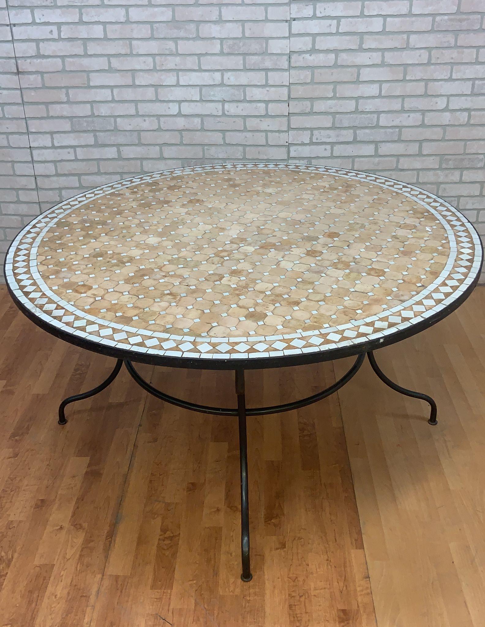 Vintage Moroccan Mosaic Tile Indoor/Outdoor Dining Table In Good Condition In Chicago, IL