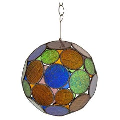 Vintage Moroccan Multi-Color Glass Orb Lantern Moorish Style