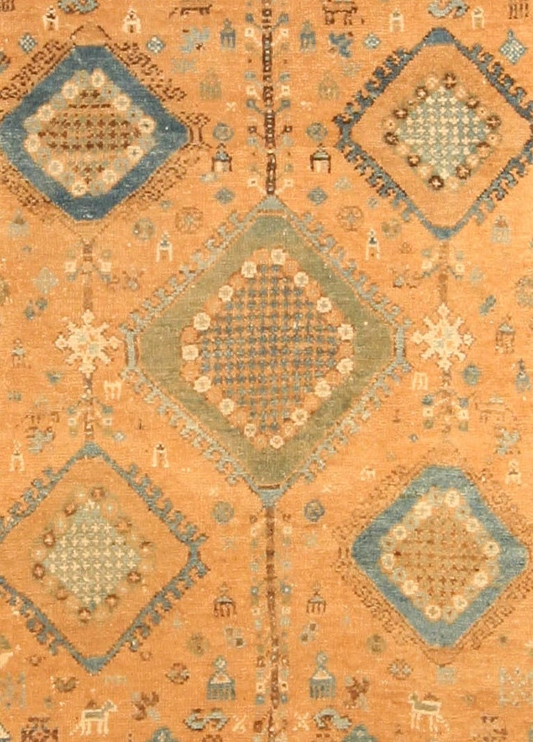 Vintage Moroccan Orange, Blue Handmade Rug by Doris Leslie Blau For