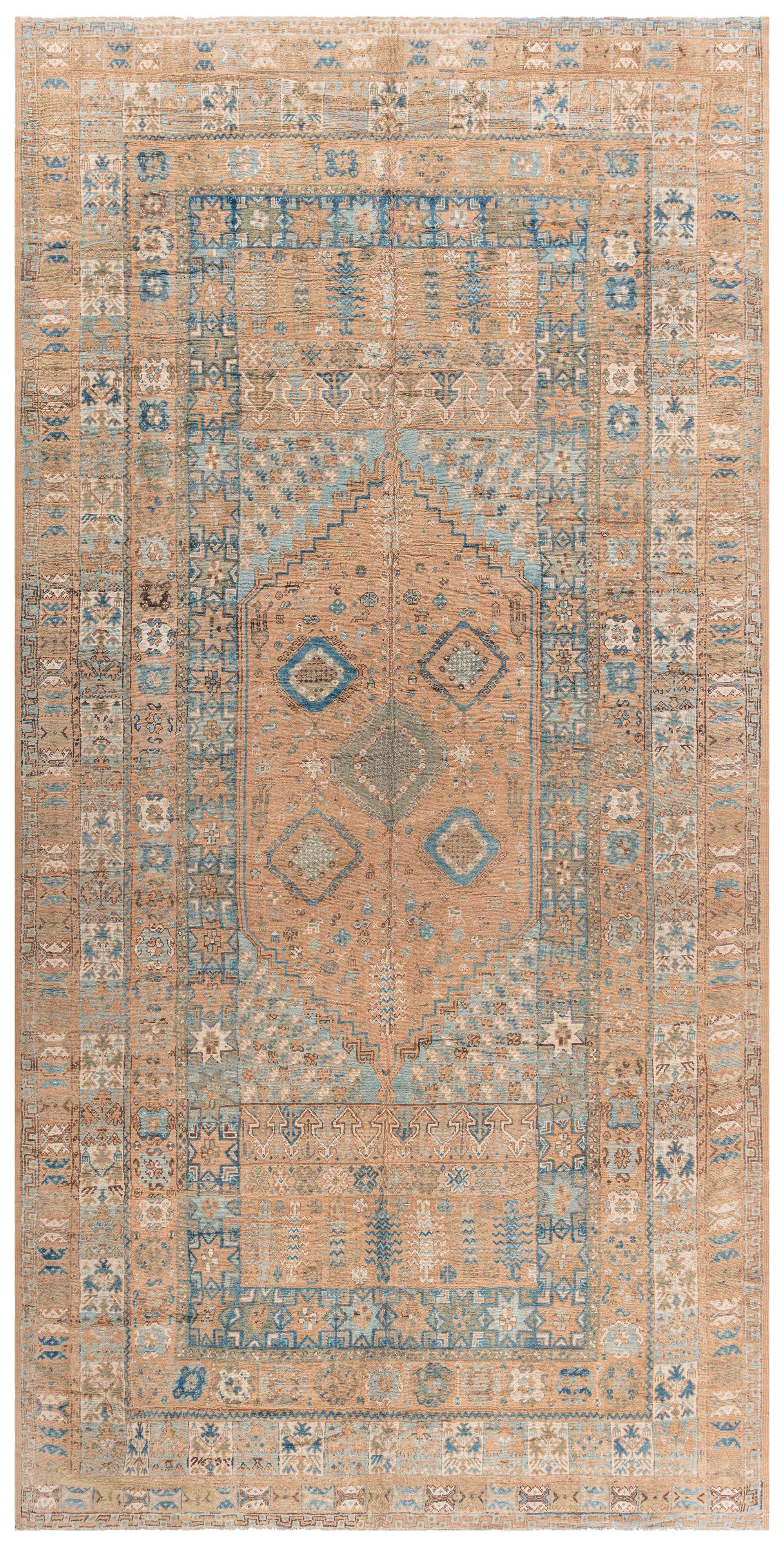 Tapis marocain vintage orange et bleu fait à la main