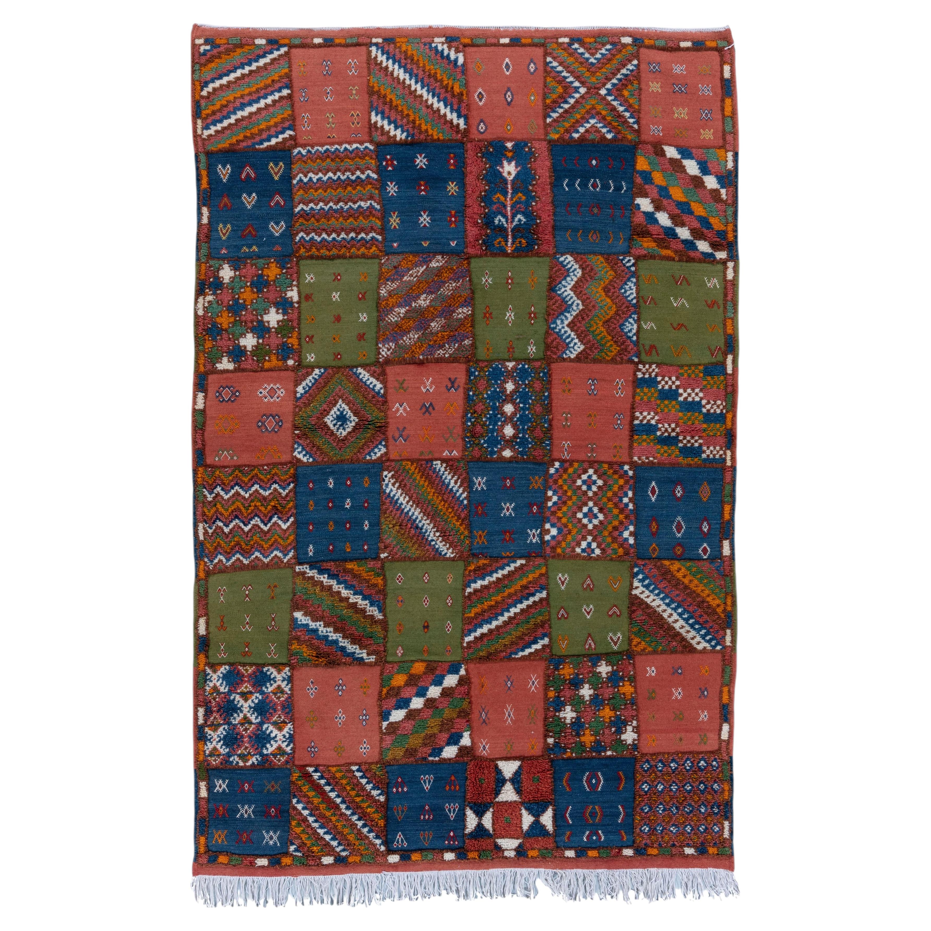Vintage Moroccan Patch Design Rug, Hand-Knotted Wool, 5'4" x 8'4"