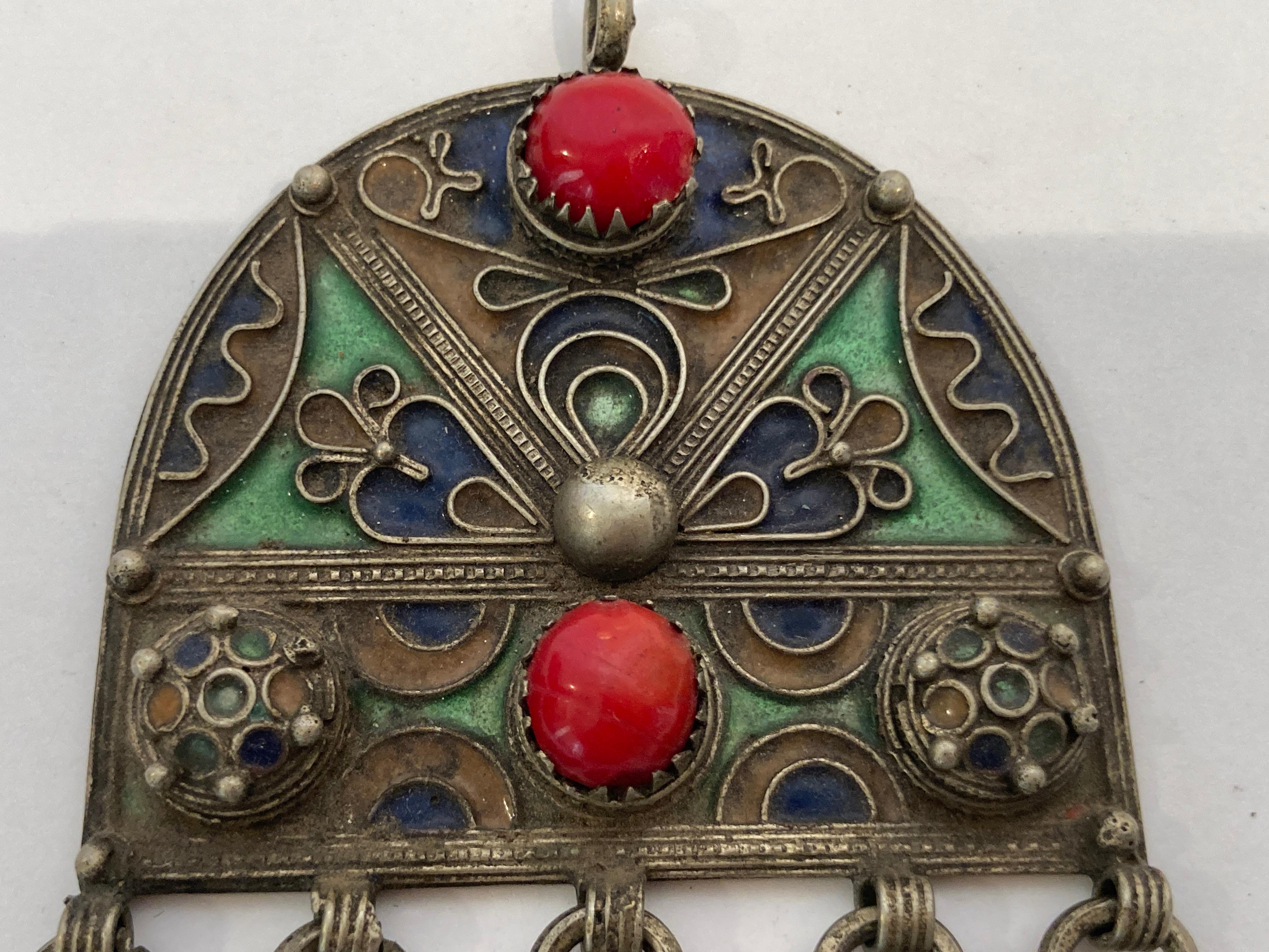 20th Century Vintage Moroccan Pendant Fibula Pin Brooch For Sale