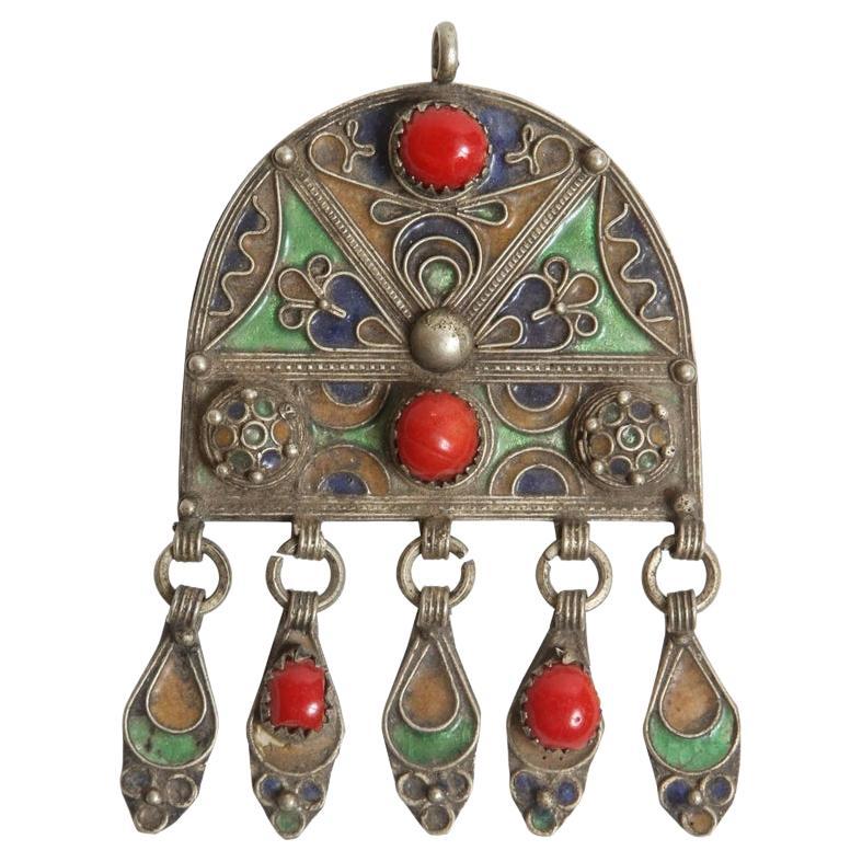 Vintage Moroccan Pendant Fibula Pin Brooch For Sale