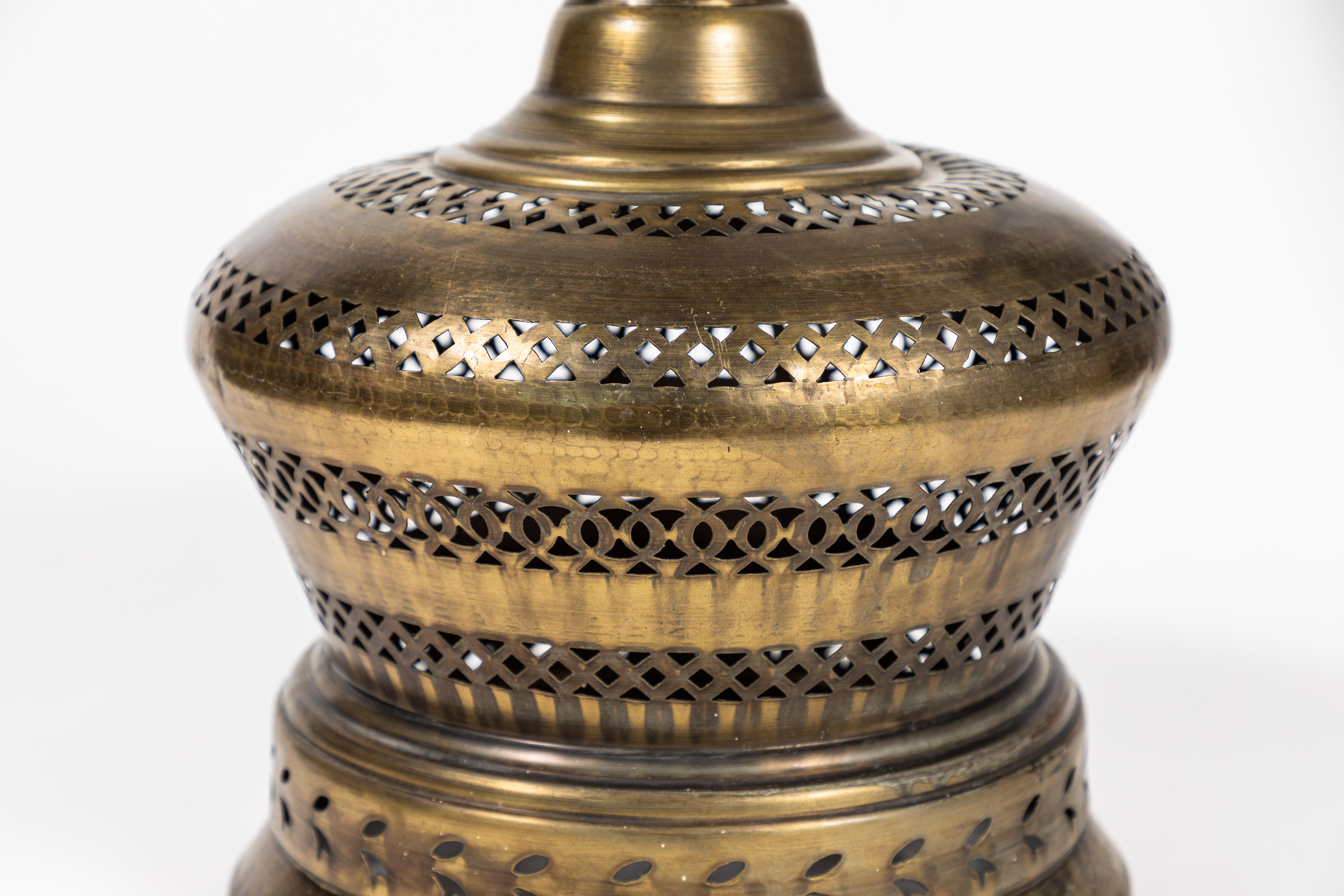 20th Century Vintage Moroccan Pierced Brass Hanging Lantern