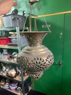 Vintage Moroccan Pierced Brass Hanging Tea Light Holder