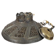 Vintage Moroccan Pierced Reticulated Brass Chandelier Swag Pendant Light