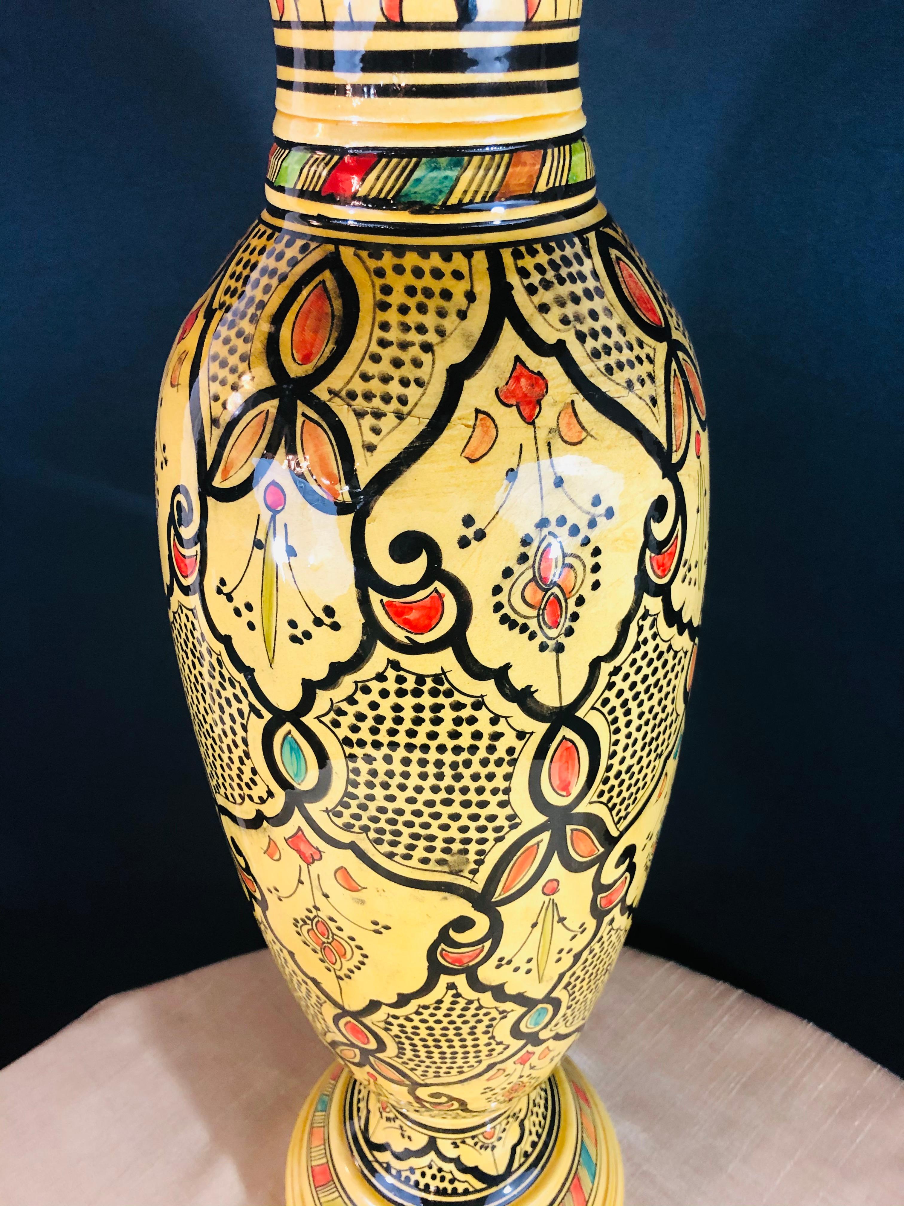 Late 20th Century Vintage Moroccan Pottery Yellow Vase For Sale
