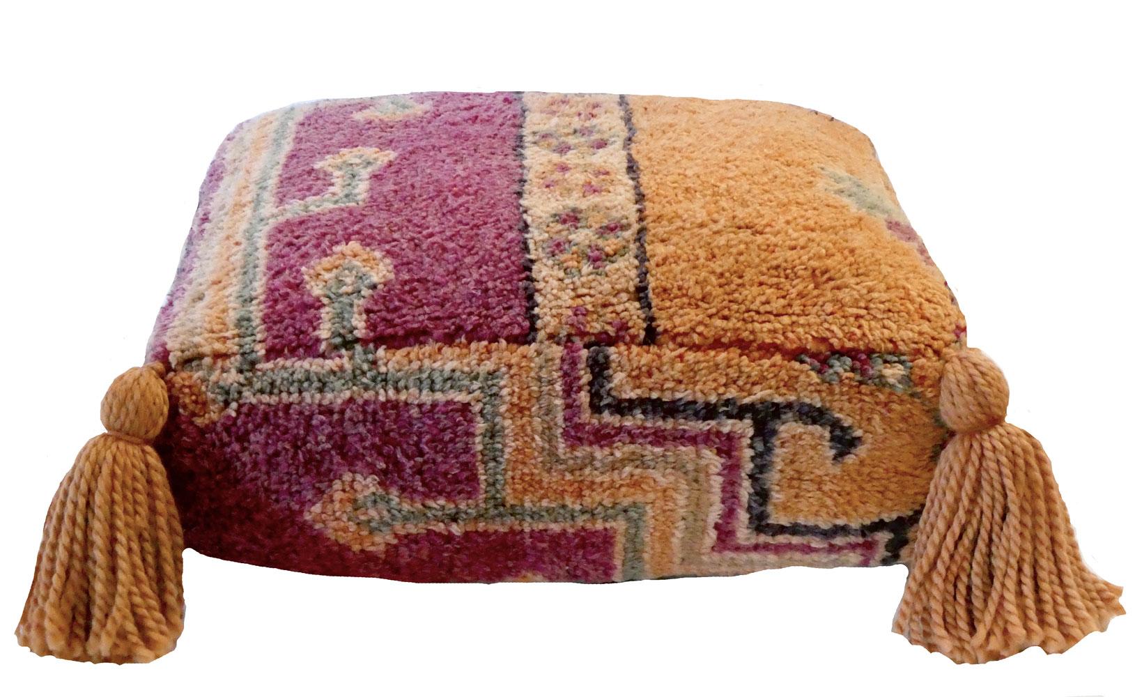 Hand-Woven Vintage Moroccan Wool Pouf Floor Cushion
