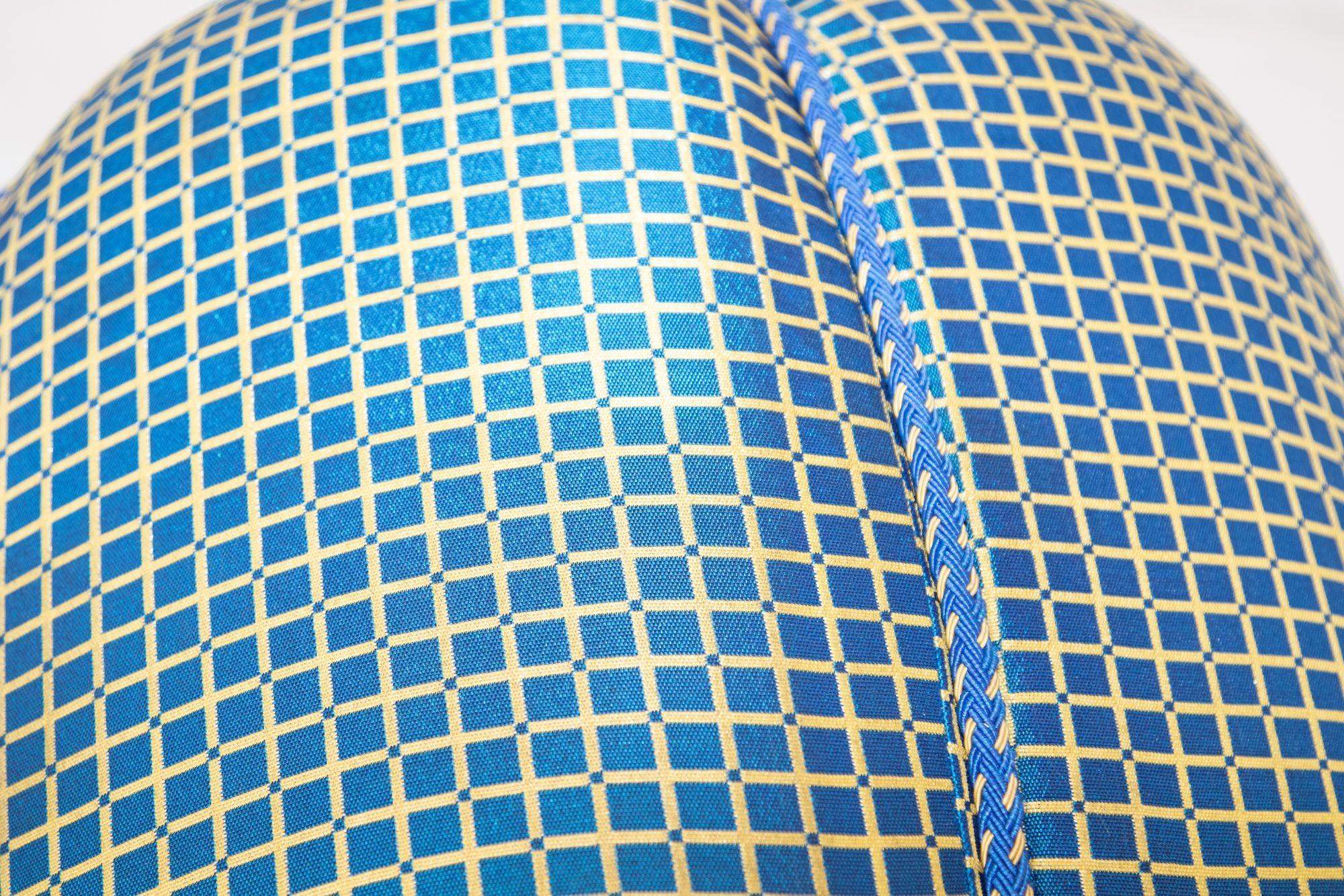 Fabric Vintage Art Deco Style Pouf Turquoise Upholstered Round Stool