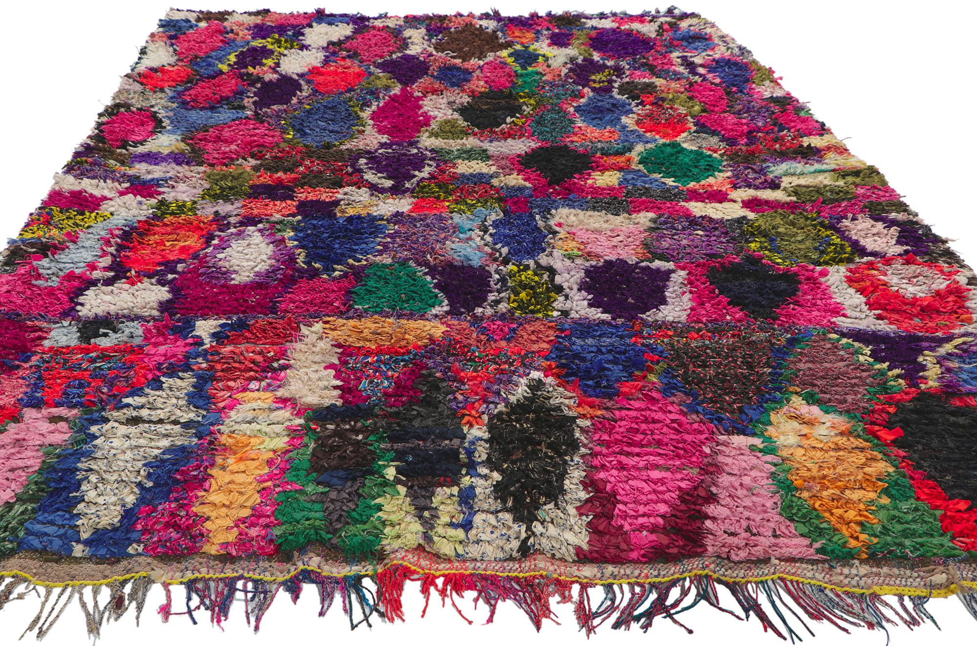 Bohemian Vintage Moroccan Rag Rug, Berber Boucherouite For Sale