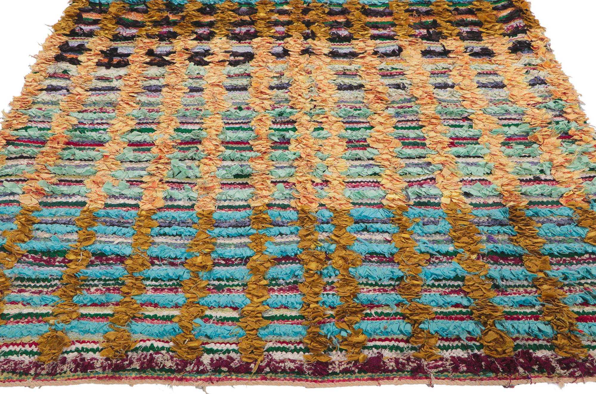 Hand-Knotted Vintage Moroccan Rag Rug, Berber Boucherouite For Sale