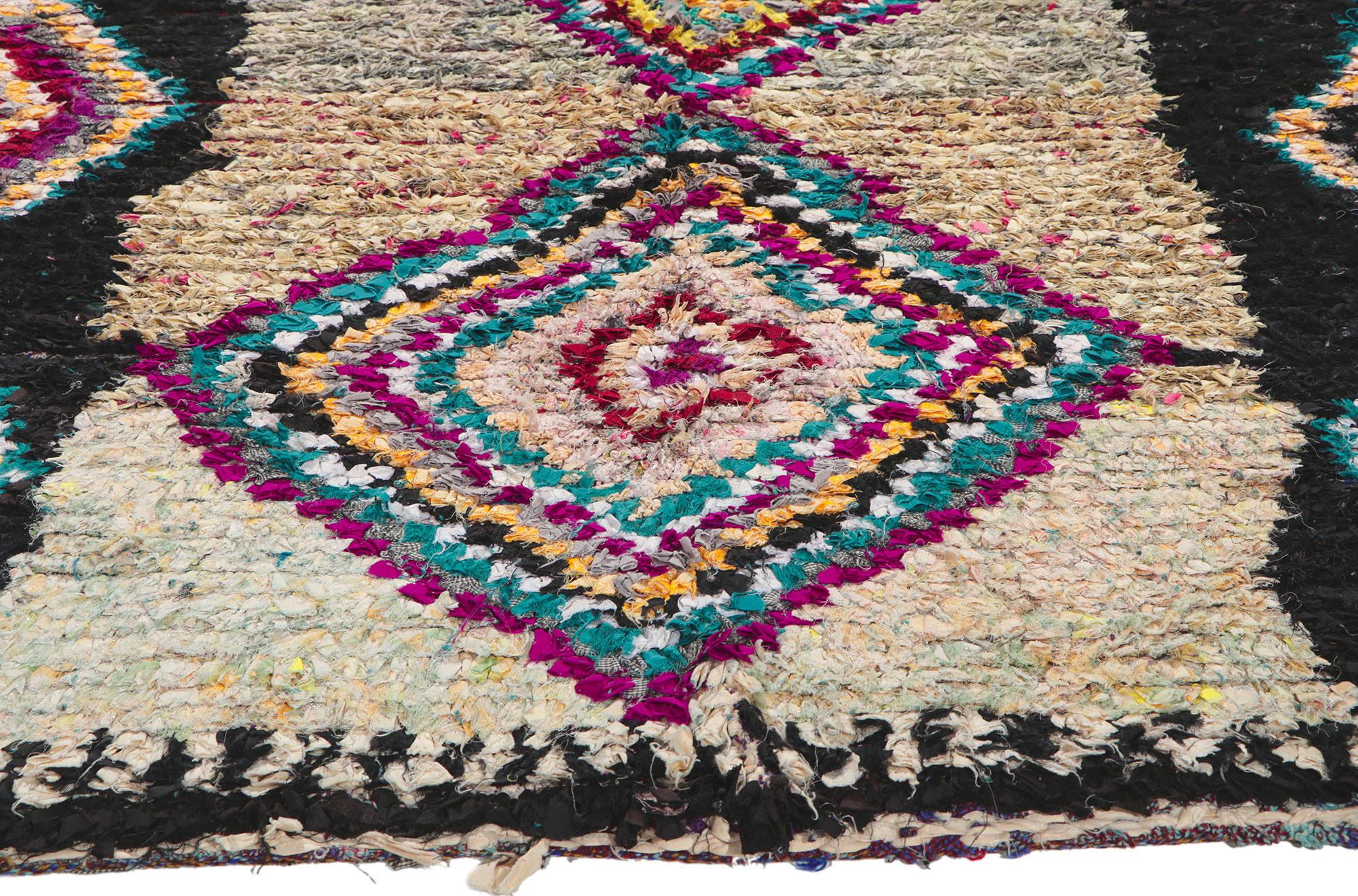 Hand-Knotted Vintage Moroccan Rag Rug, Berber Boucherouite For Sale