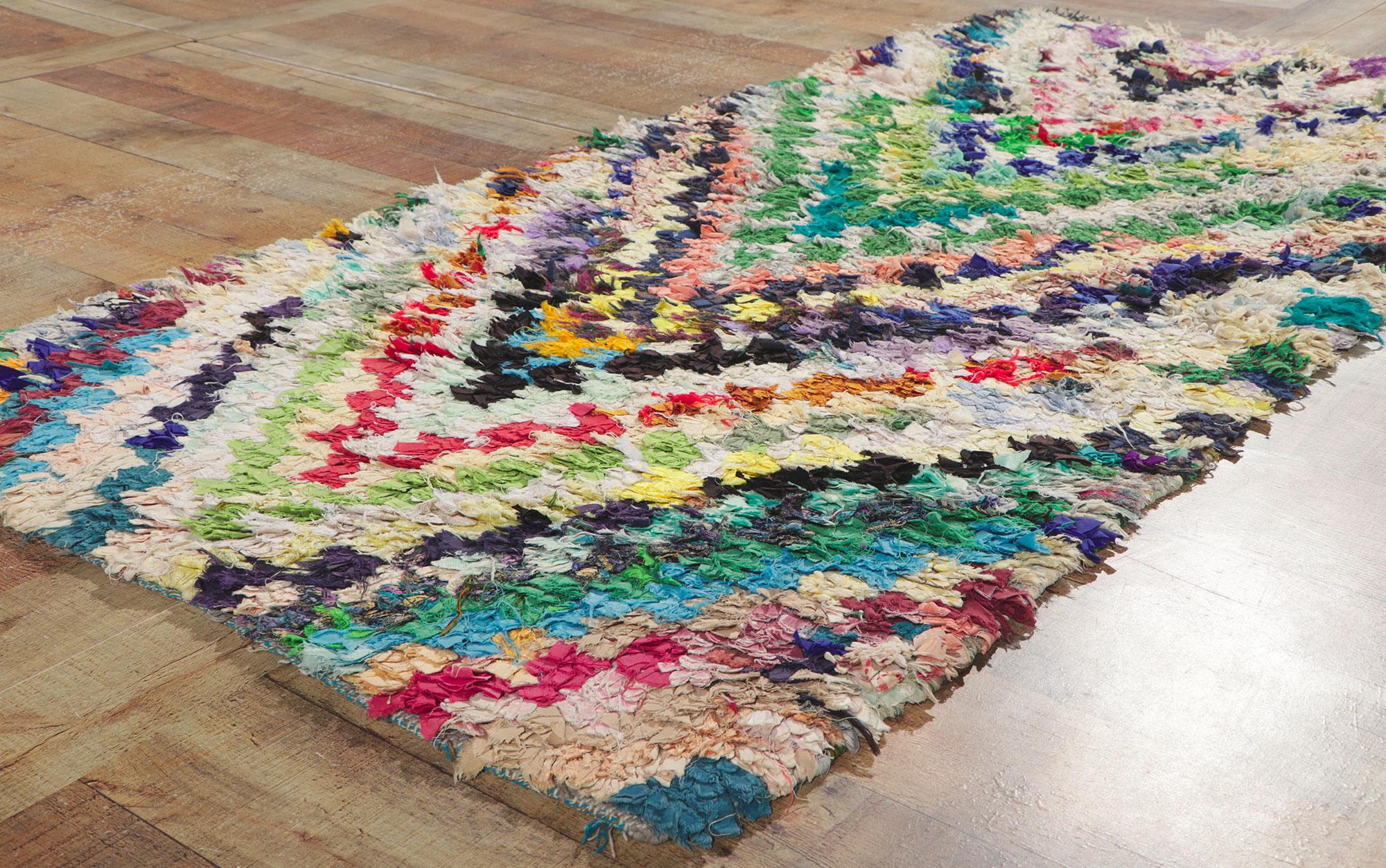 Wool Vintage Moroccan Rag Rug, Berber Boucherouite For Sale