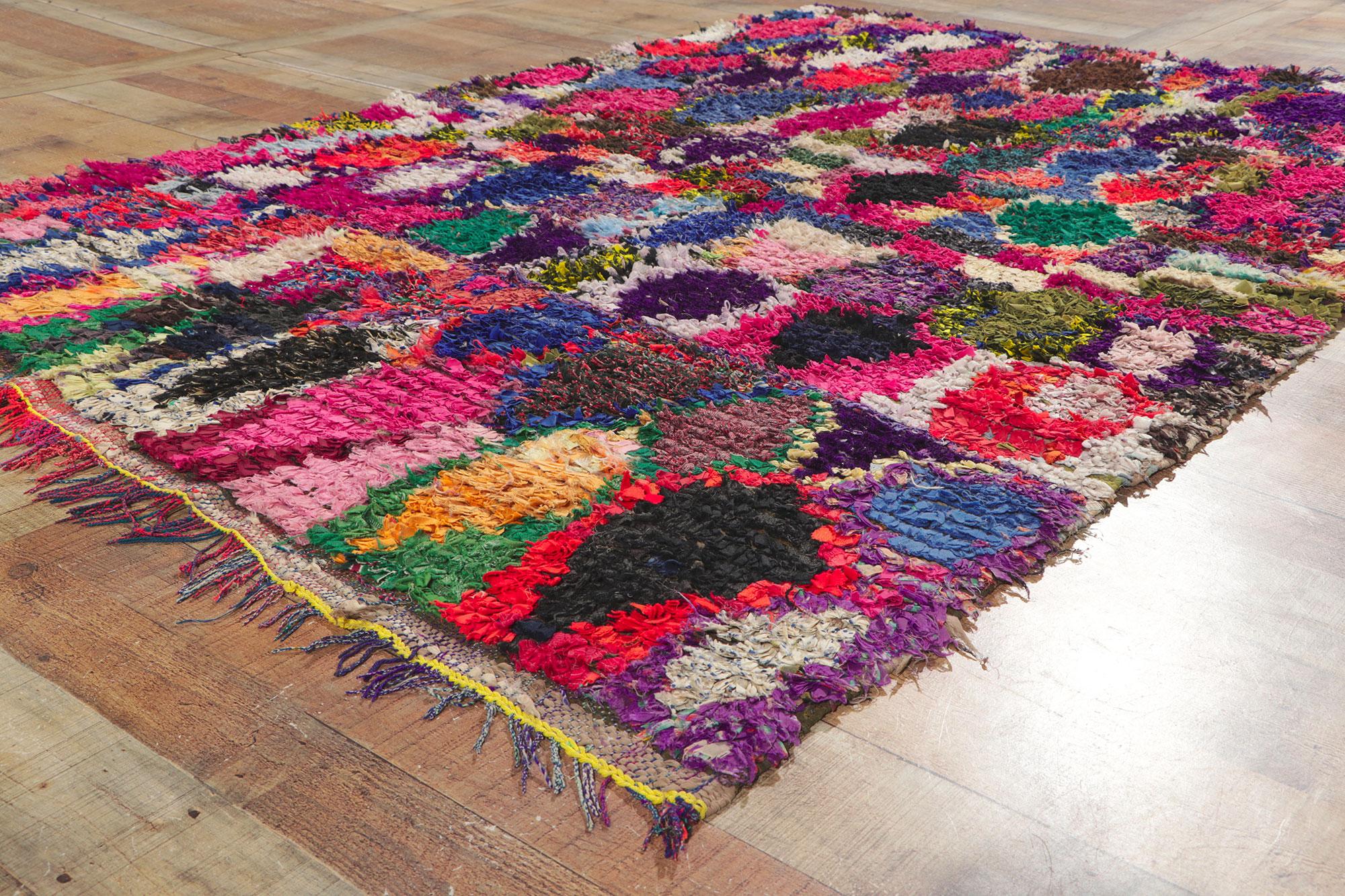 Alfombra de trapo marroquí vintage, Boucherouite bereber siglo XX en venta