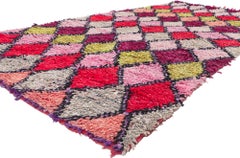 Vintage Boucherouite Berber Tribe Boujad Moroccan Rug with Modern Style