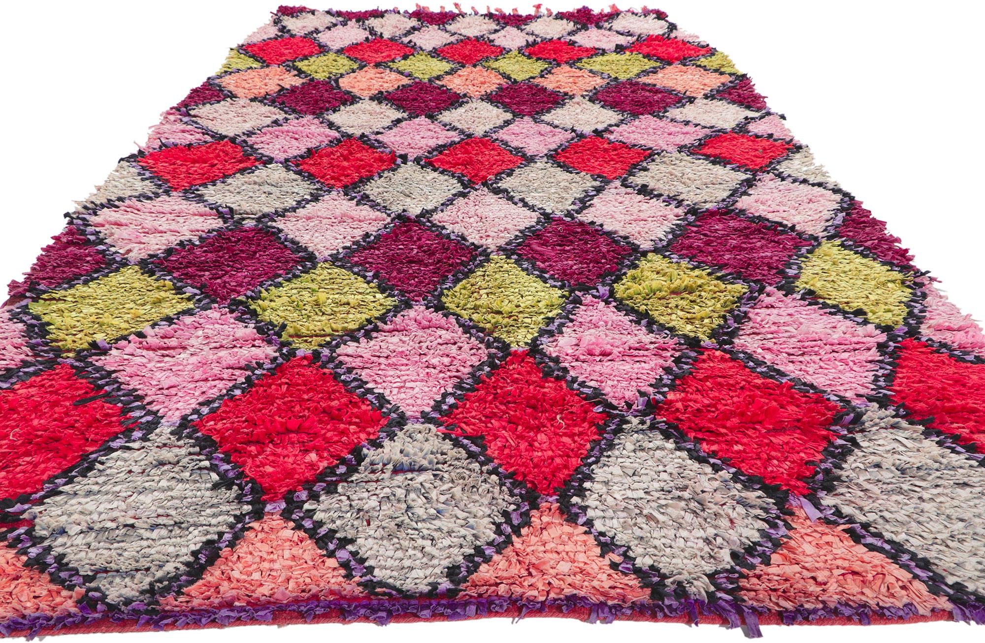 Bohemian Vintage Moroccan Rag Rug Boucherouite Berber Carpet For Sale