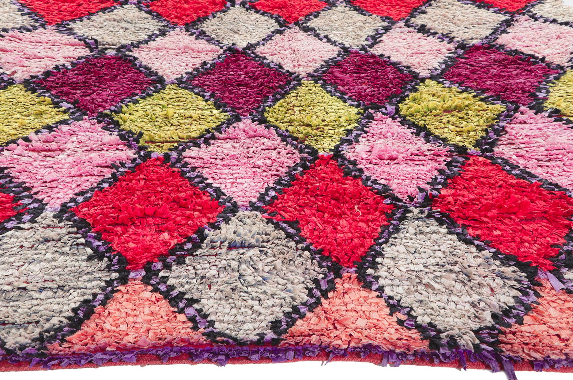 Hand-Knotted Vintage Moroccan Rag Rug Boucherouite Berber Carpet For Sale