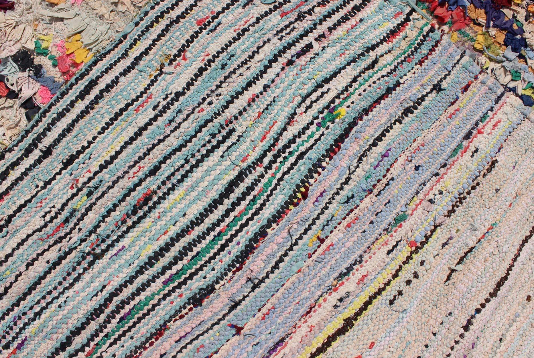 Vintage Moroccan Rag Rug with checkered Design in Multi Colors  5