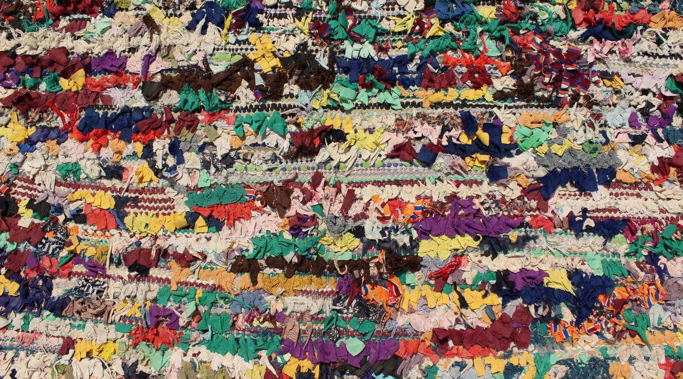 Vintage Moroccan Rag Rug with checkered Design in Multi Colors  1