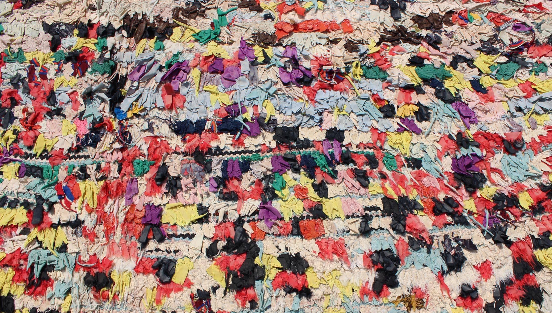 Vintage Moroccan Rag Rug with checkered Design in Multi Colors at 1stDibs