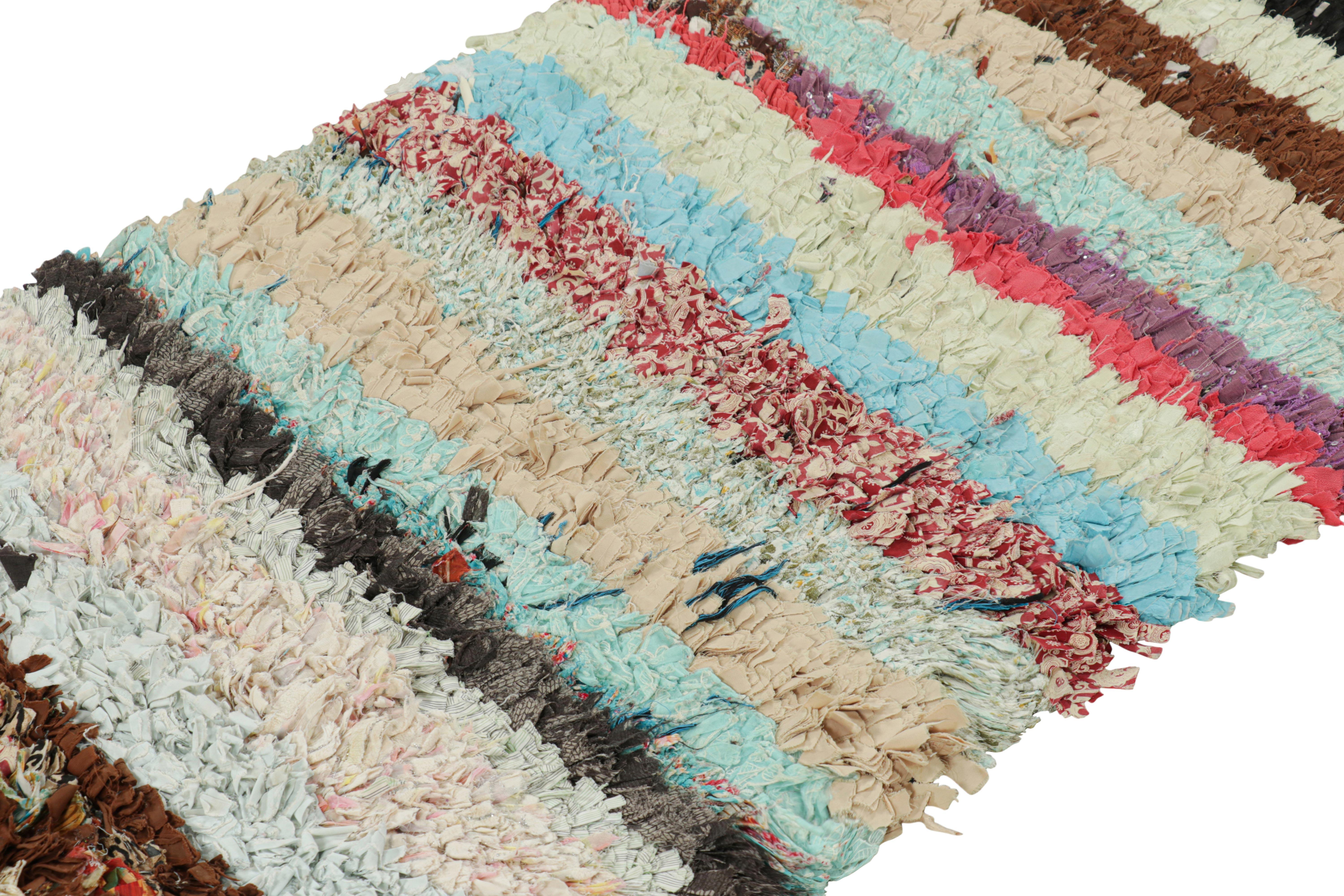 Hand-knotted in wool and originating from Morocco circa 1950-1960, this 3x5 vintage Moroccan rug is an extremely rare piece like so few of its provenance. 

On the Design: 

Admirers of the craft will note what an exceptional find this shabby chic