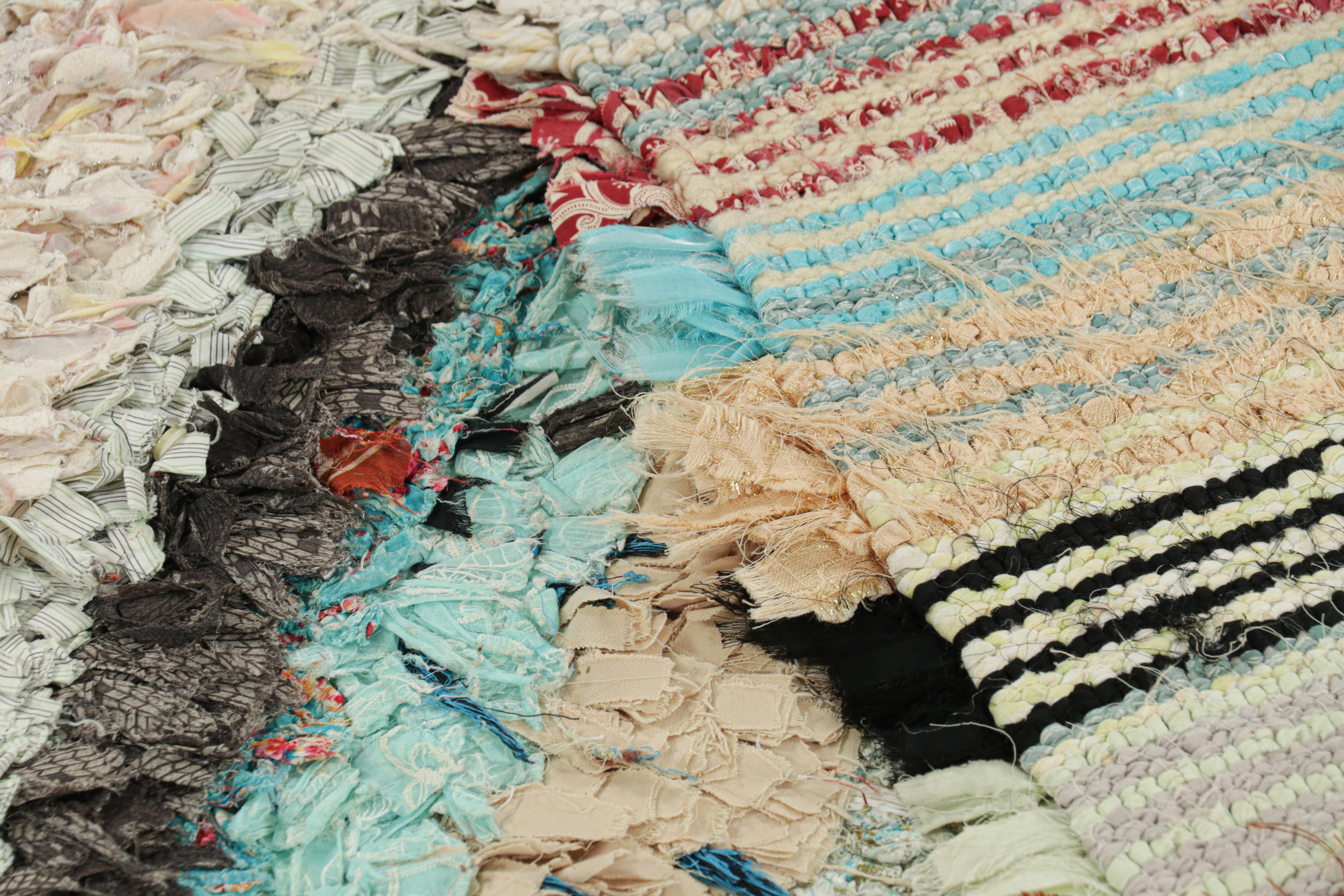 Vintage Moroccan Rag Rug with Polychromatic Stripes, from Rug & Kilim For Sale 1