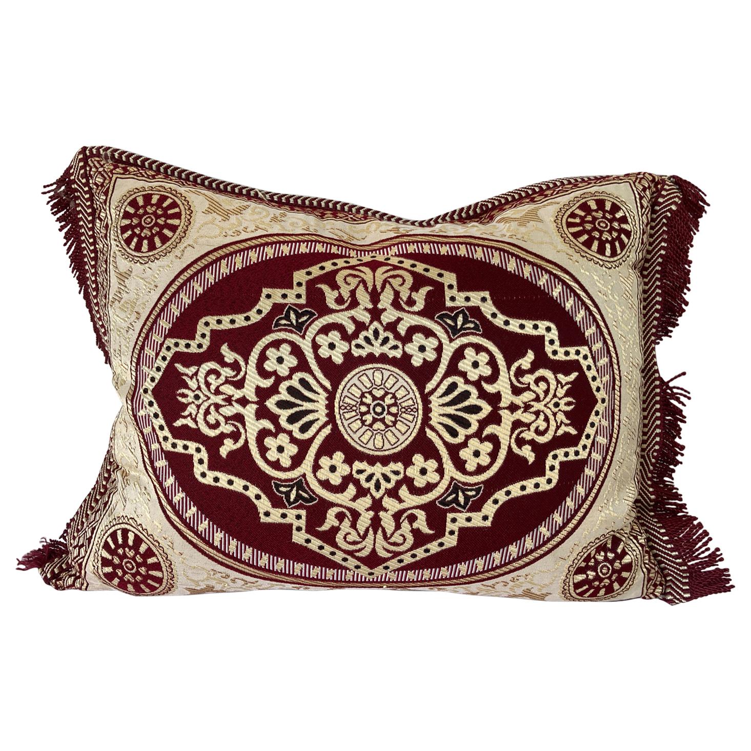 19th Century Red Moroccan Embroidery Bolster Decorative Pillow at 1stDibs