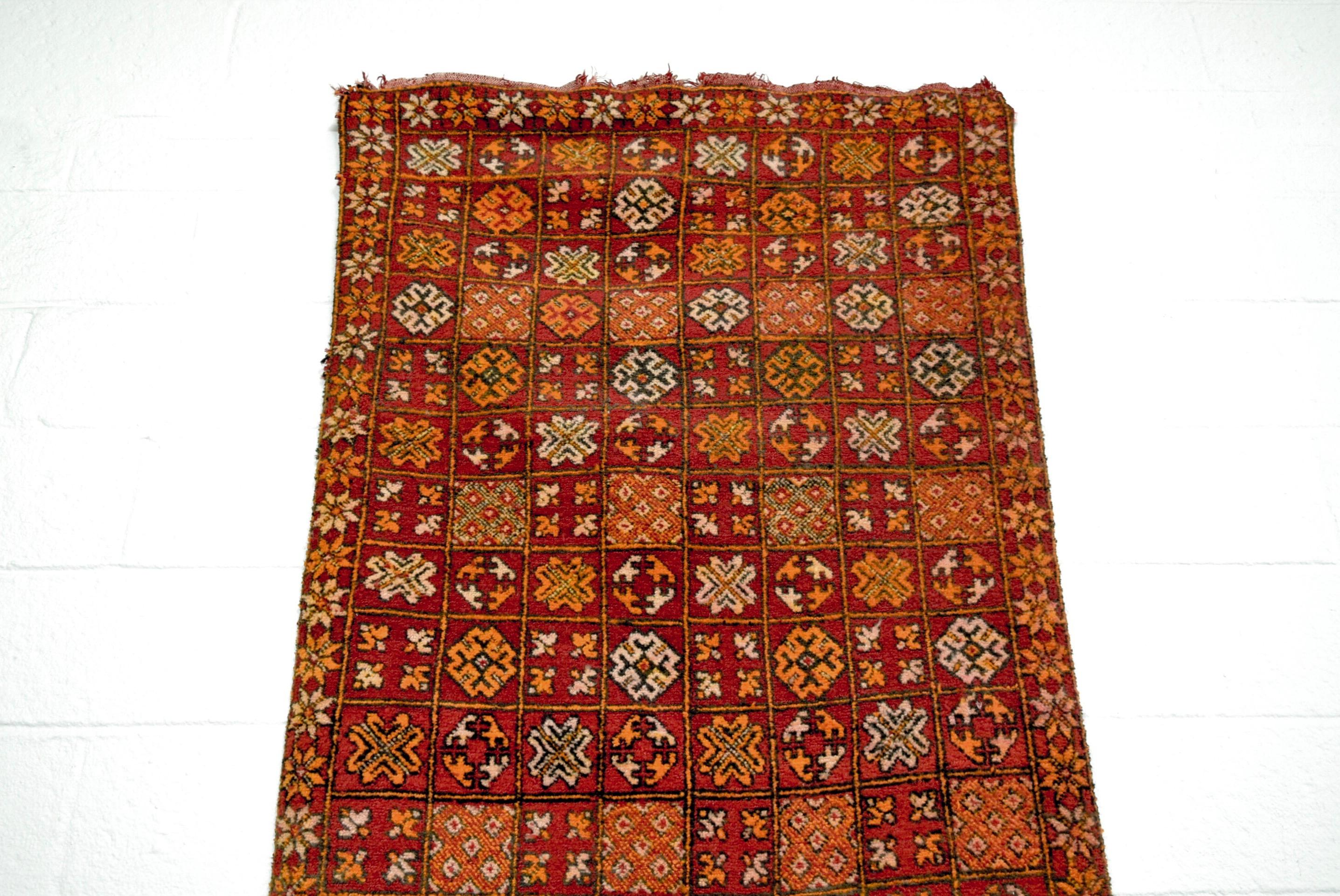 Tribal Vintage Moroccan Red Boujad Berber Handwoven Wool Floor Rug For Sale