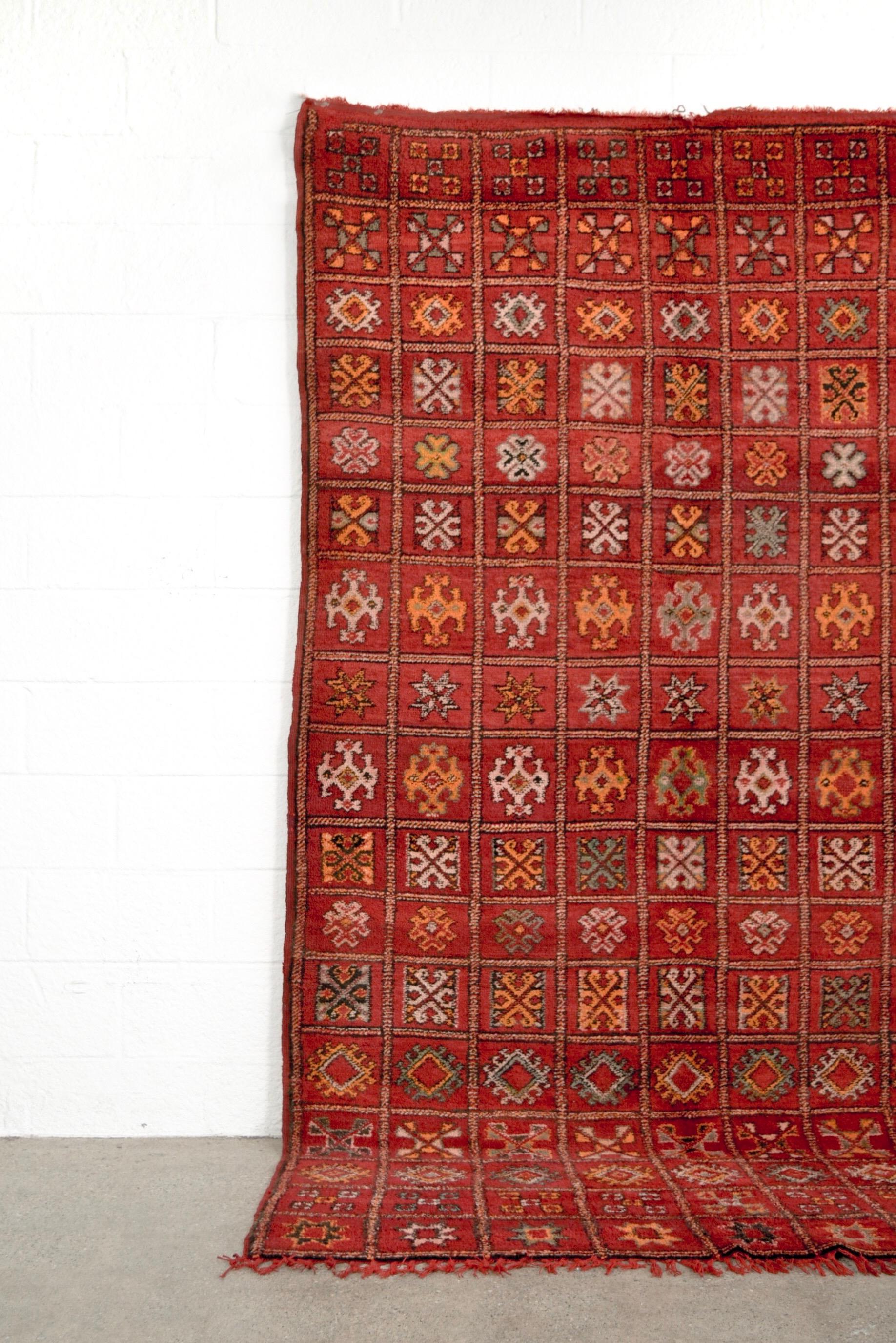 Tribal Vintage Moroccan Red Boujad Handwoven Wool Floor Rug For Sale