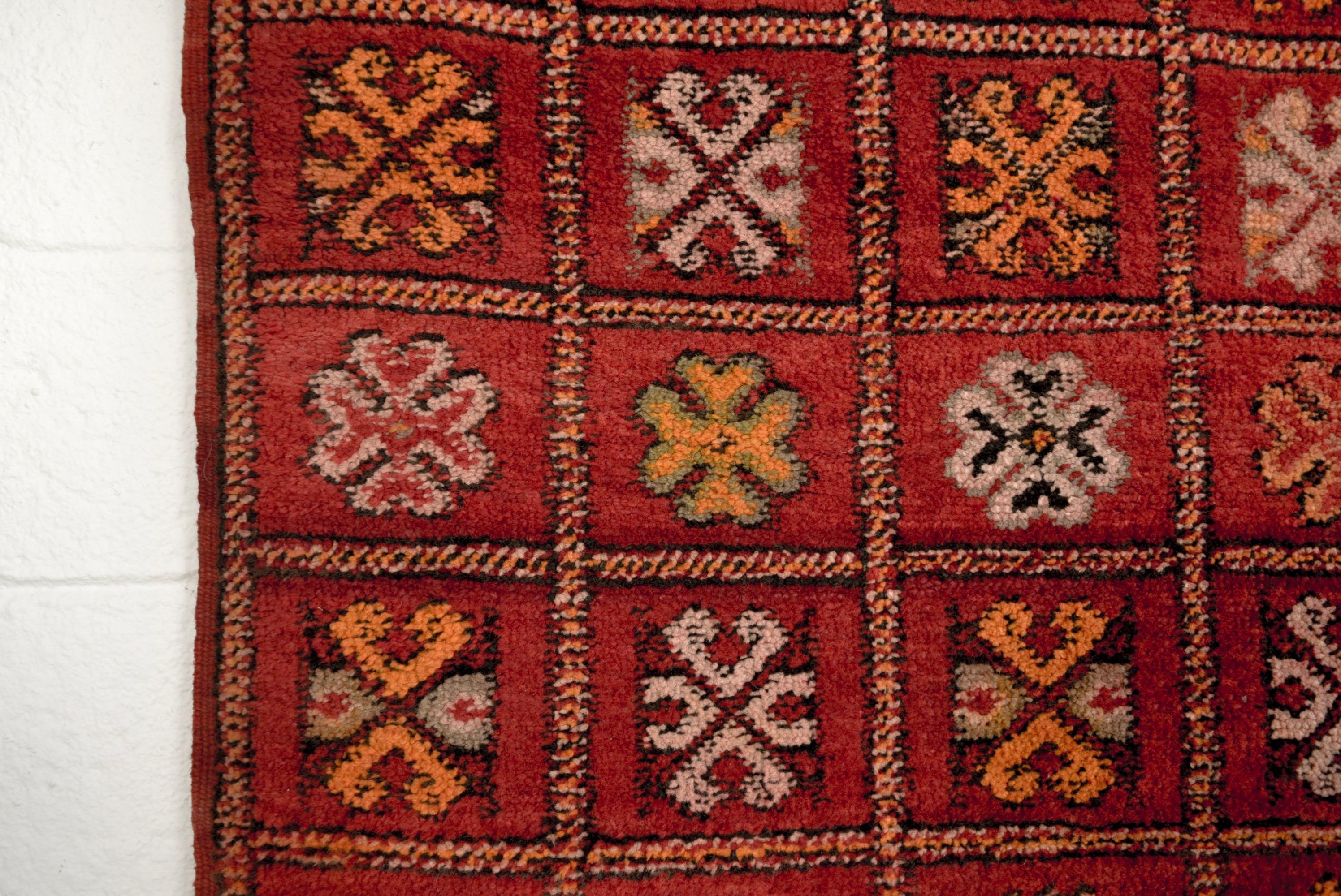 20th Century Vintage Moroccan Red Boujad Handwoven Wool Floor Rug For Sale