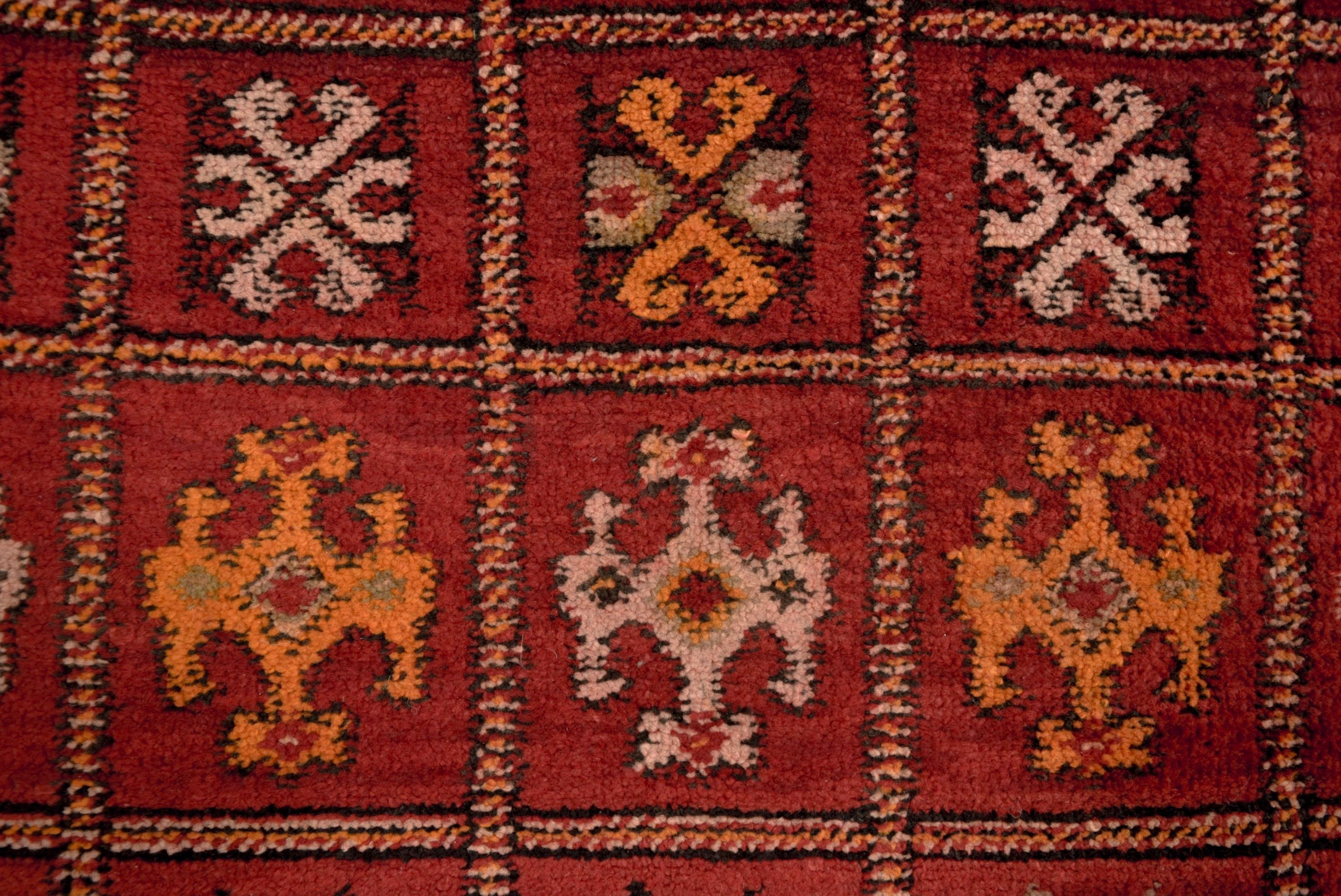 Vintage Moroccan Red Boujad Handwoven Wool Floor Rug For Sale 1
