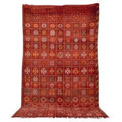 Tappeto da pavimento in lana Boujad rosso marocchino vintage