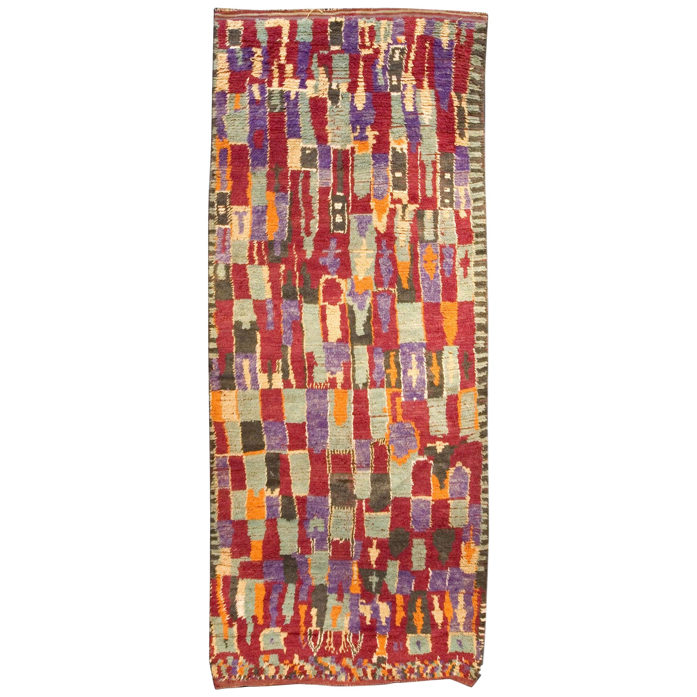 Vintage Moroccan Red, Orange, Blue and Yellow Handwoven Wool Rug For Sale at 1stdibs