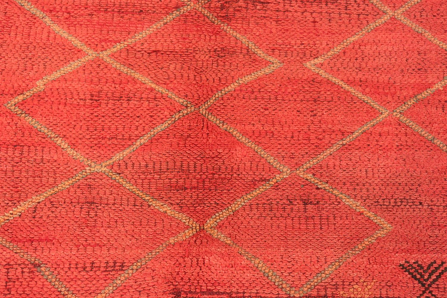 Tribal Vintage Moroccan Red Rug. Size: 5 ft. 6 in x 11 ft. 8 in