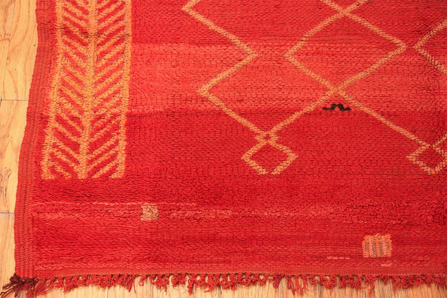 Hand-Knotted Vintage Moroccan Red Rug. Size: 5 ft. 6 in x 11 ft. 8 in