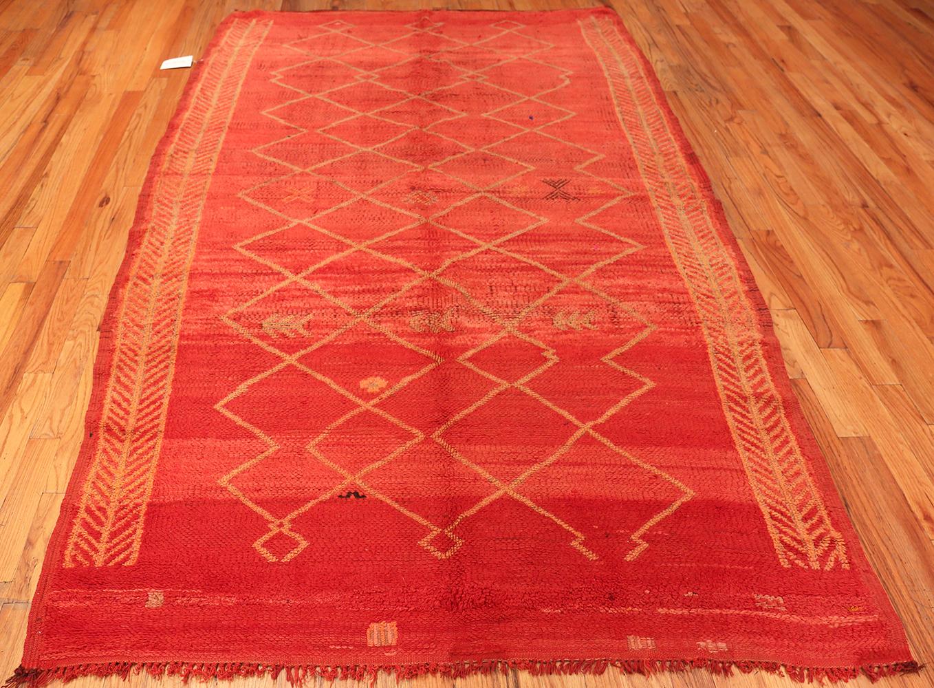 Wool Vintage Moroccan Red Rug. Size: 5 ft. 6 in x 11 ft. 8 in