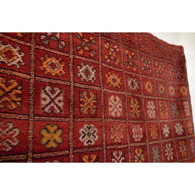 Vintage Moroccan Red Wool Floor Area Rug For Sale at 1stDibs