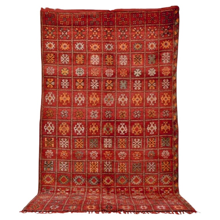 Vintage Moroccan Red Wool Floor Area Rug For Sale at 1stDibs