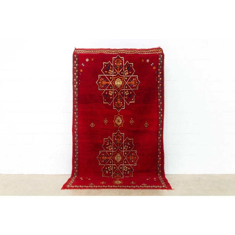Vintage Moroccan Red Wool Floor Rug For Sale at 1stDibs