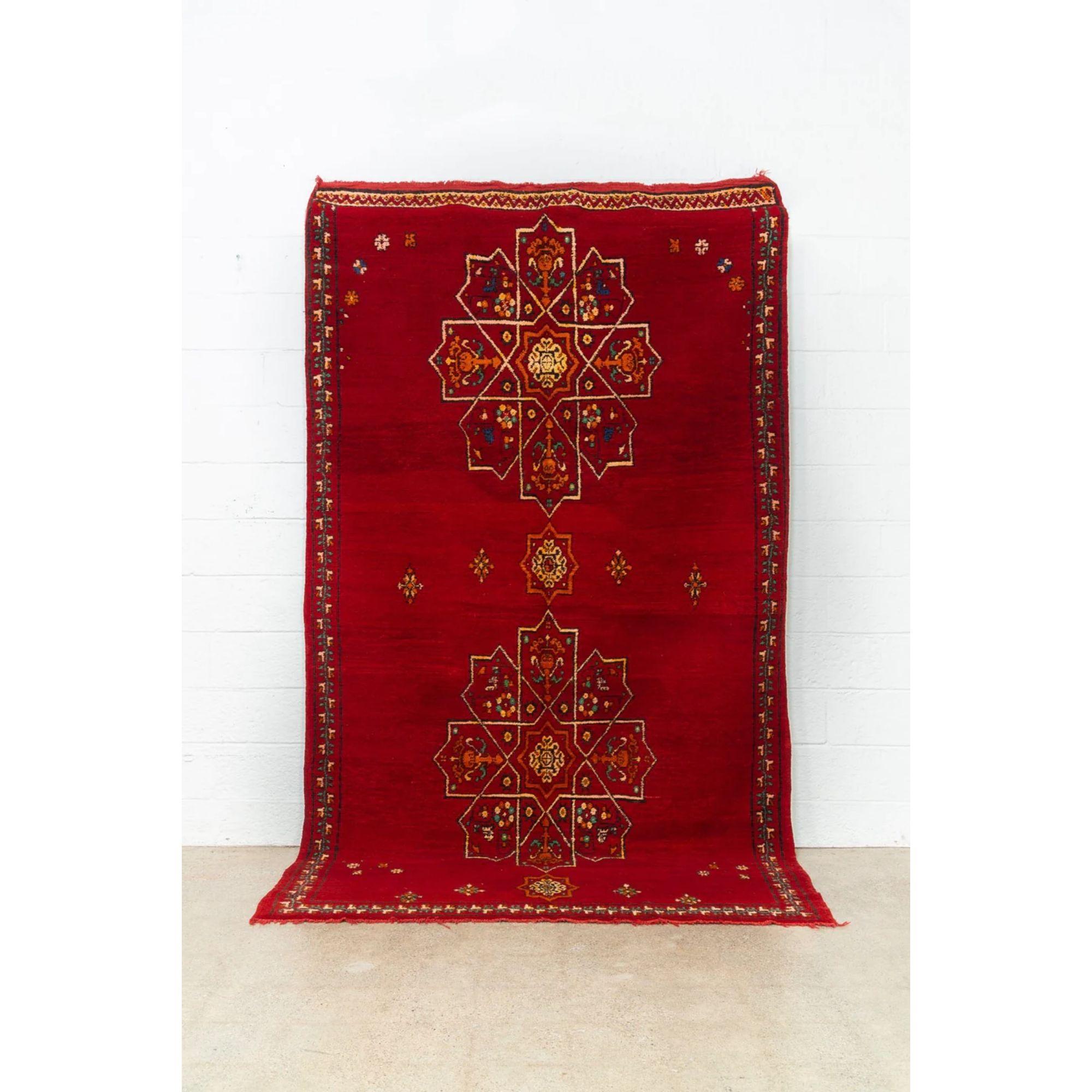 Hand-Knotted Vintage Moroccan Red Wool Floor Rug For Sale