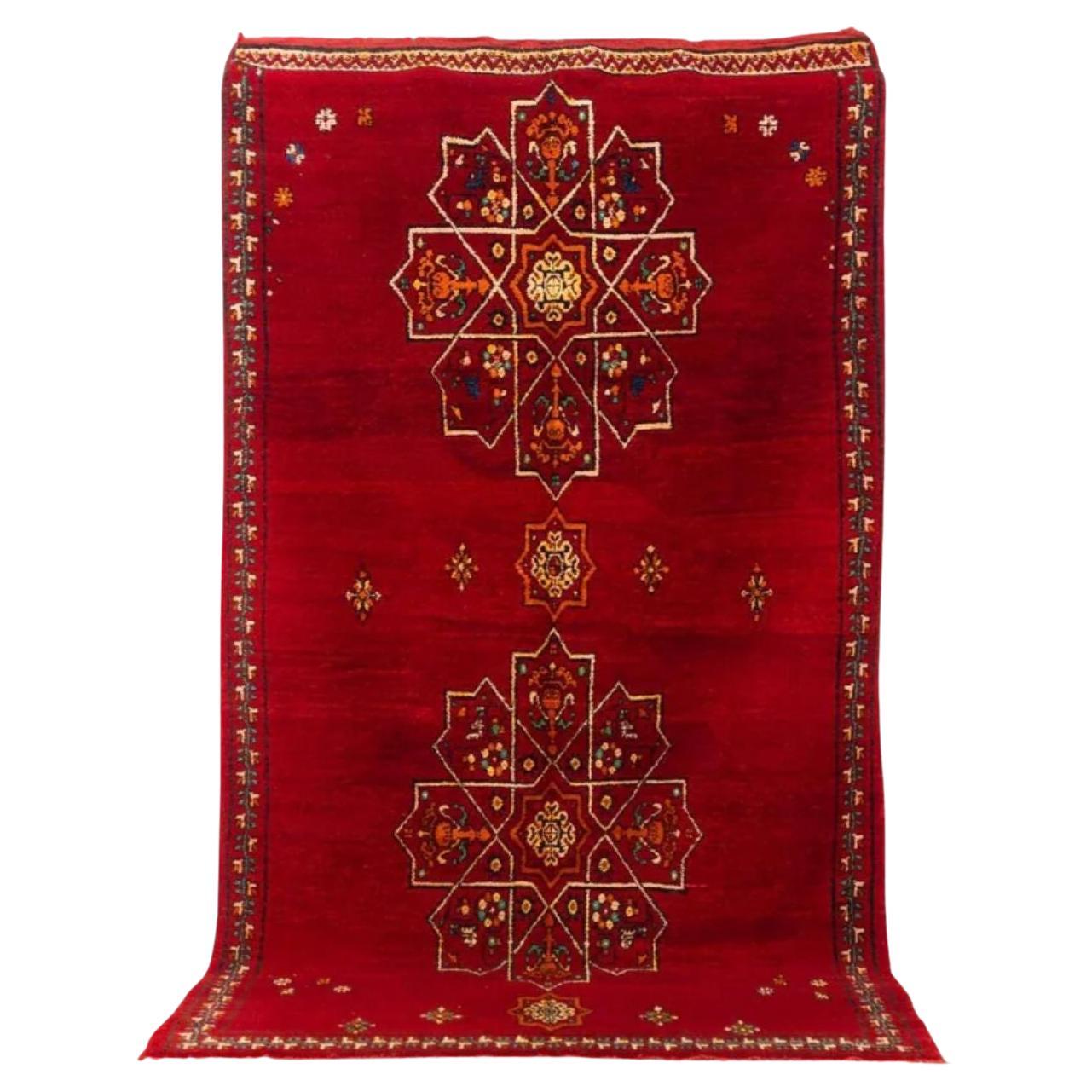 Tapis de sol marocain vintage en laine rouge 6 x 10 cm