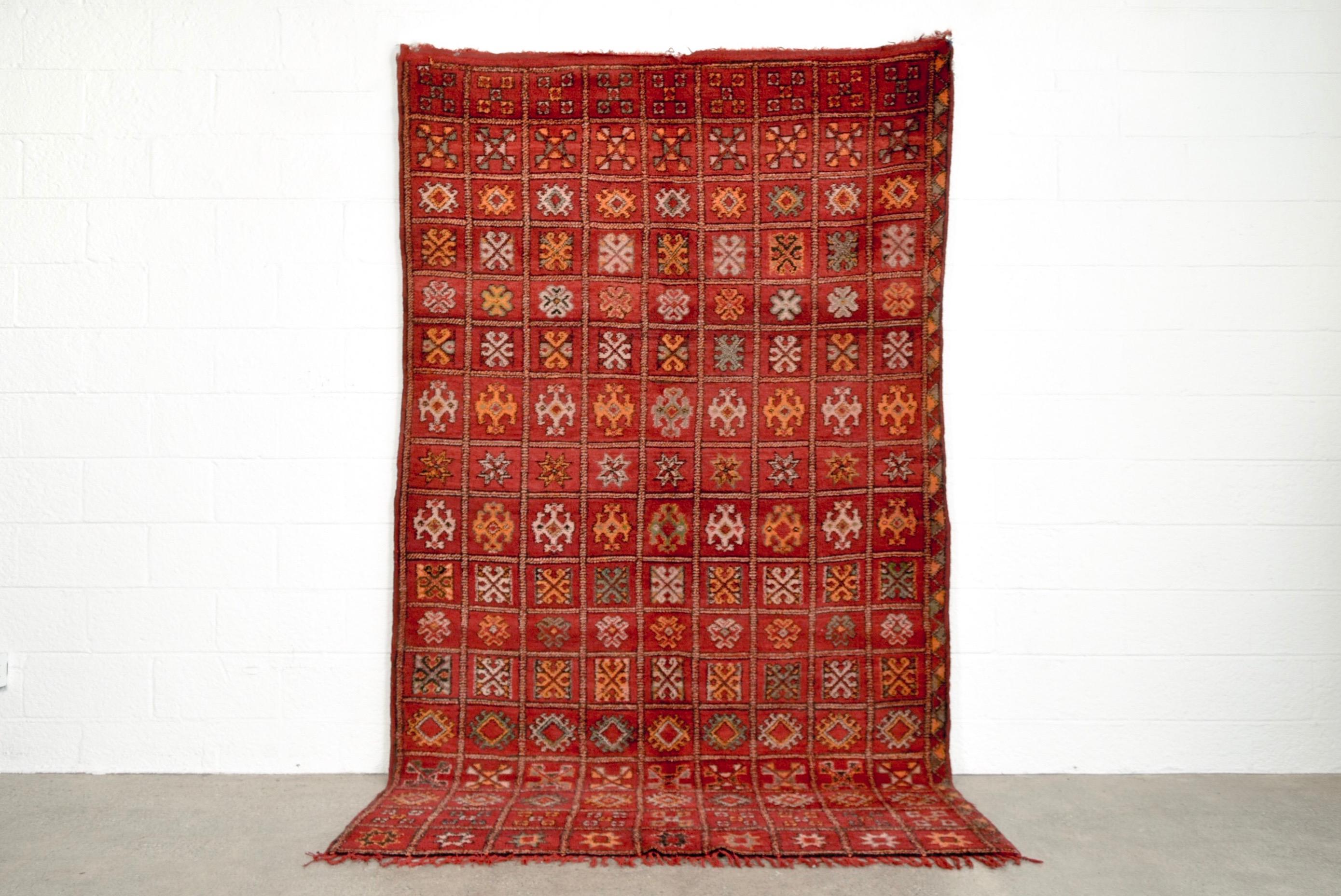 Vintage marokkanische rote Wolle Tribal großen Boden Bereich Teppich (Marokkanisch) im Angebot